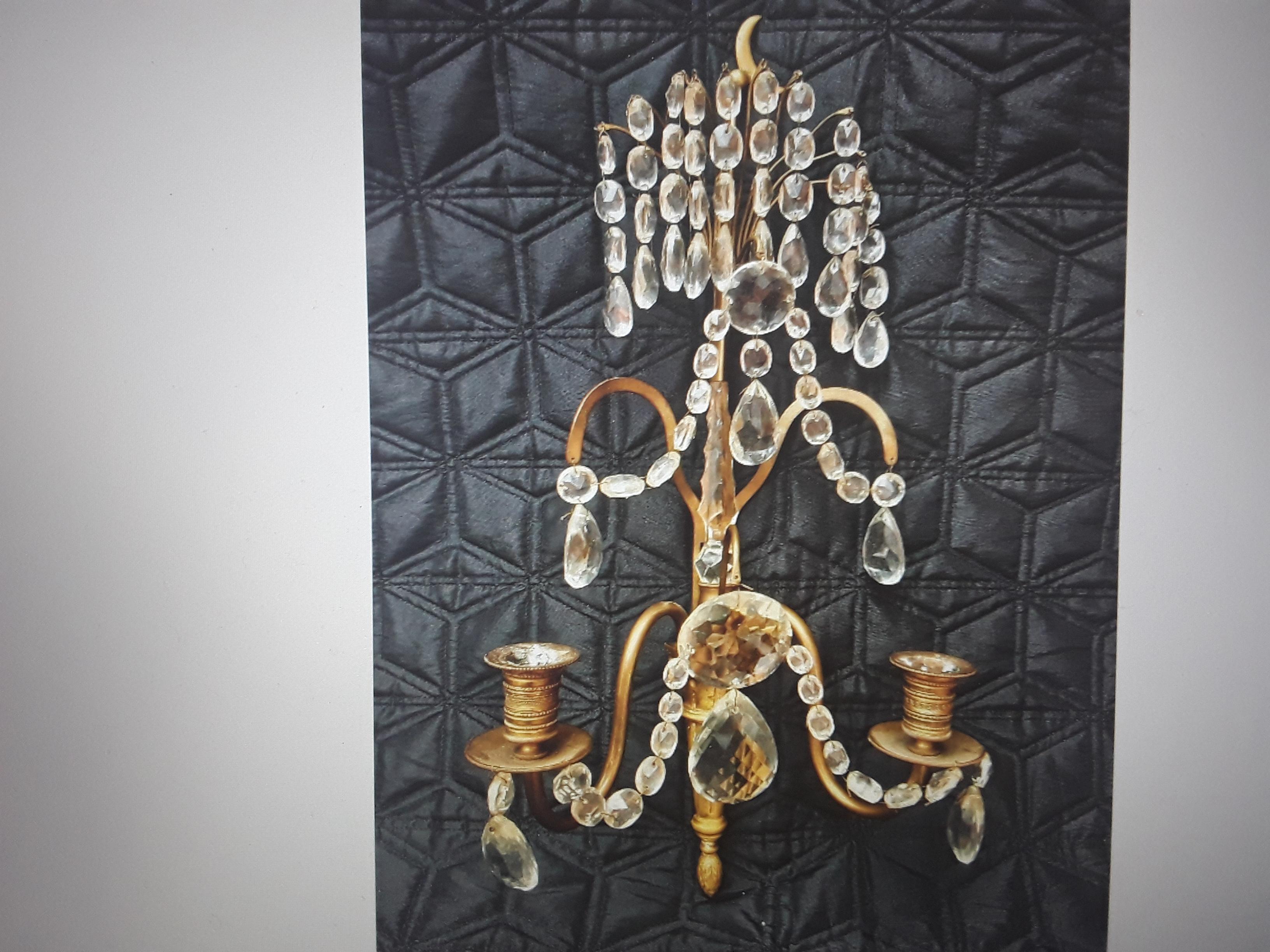19thc Antique Russian Baltic Bronze w/ Cut Crystal Wall Lamp/ Sconce  In Good Condition For Sale In Opa Locka, FL