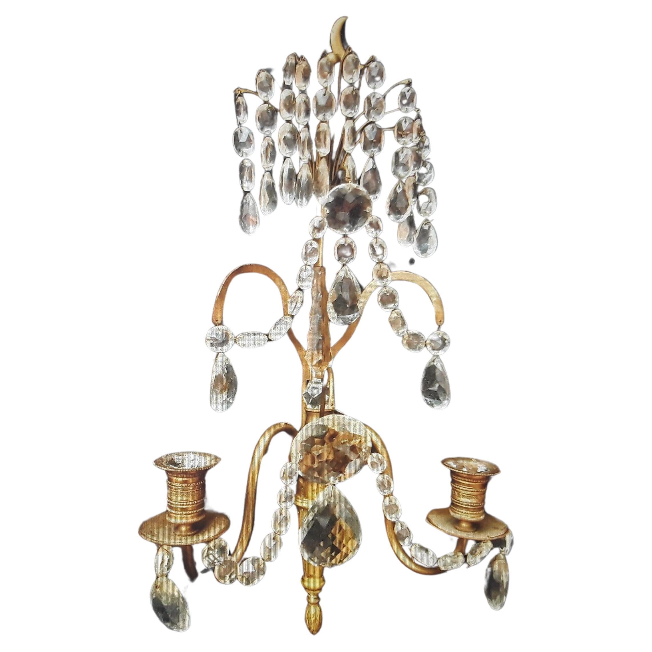 Lampe murale/applique russe ancienne du 19e siècle en bronze baltique avec cristal taillé