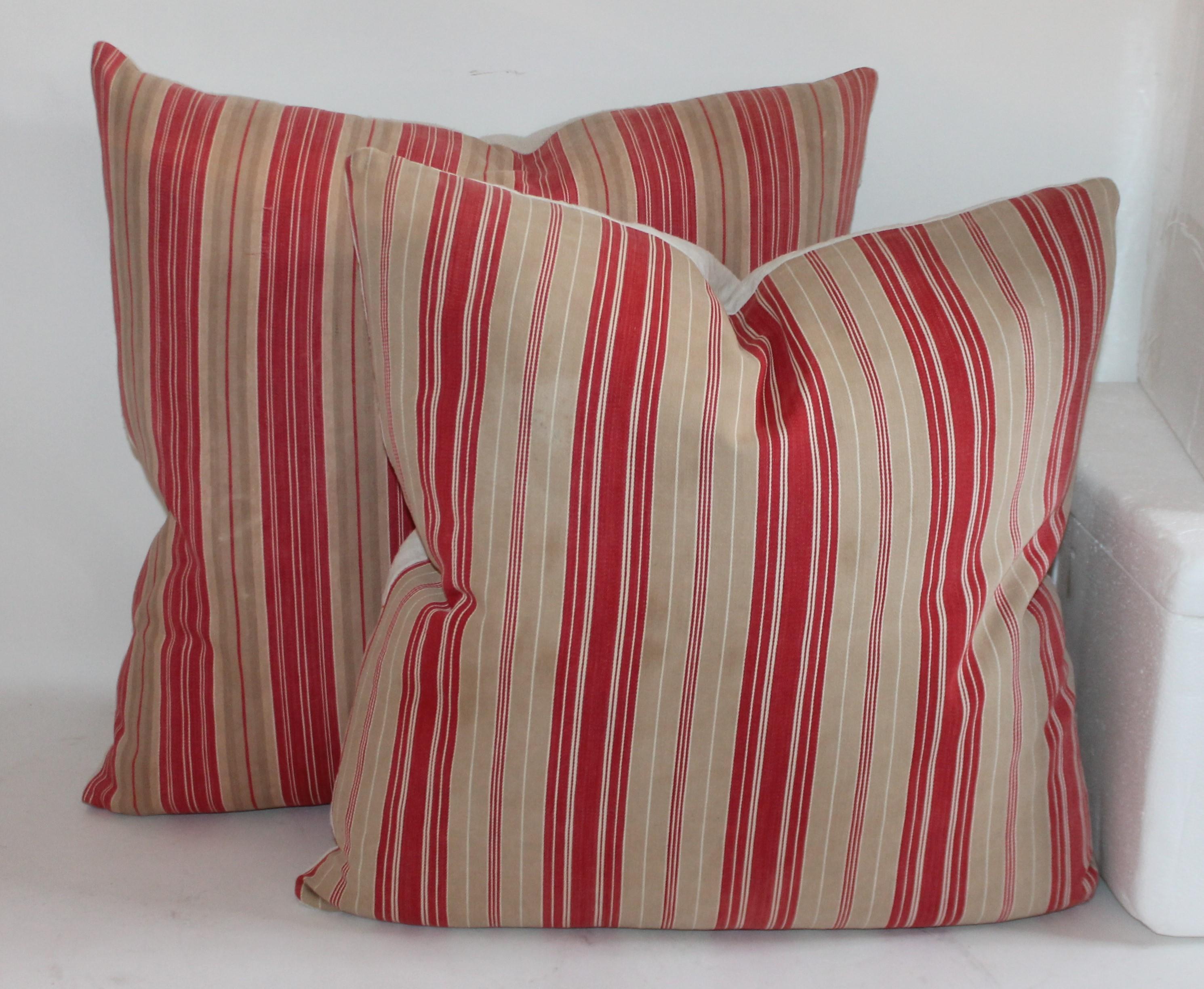 Country 19th Century Antique Ticking Pillows / Two Pairs For Sale