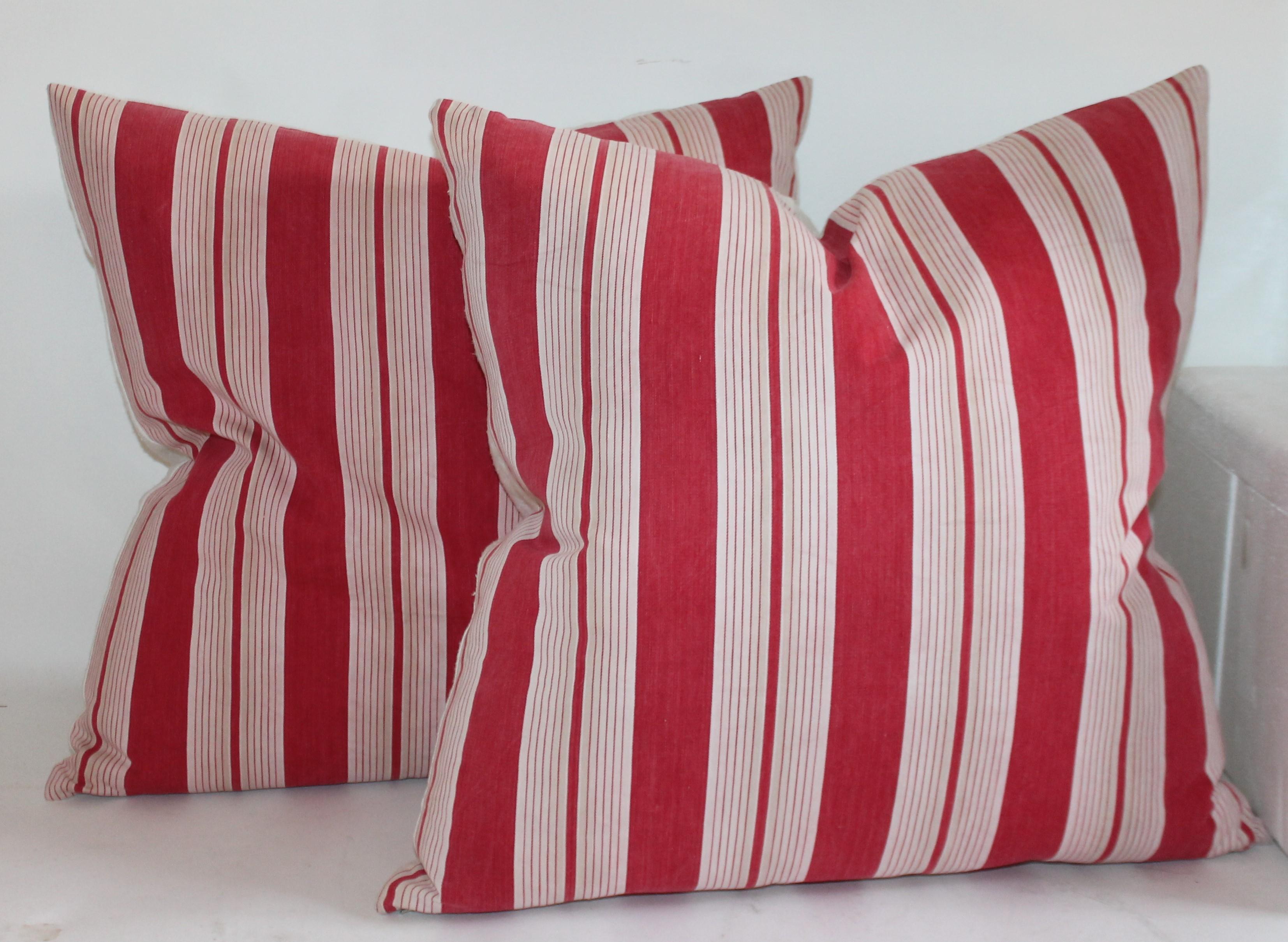 American 19th Century Antique Ticking Pillows / Two Pairs For Sale