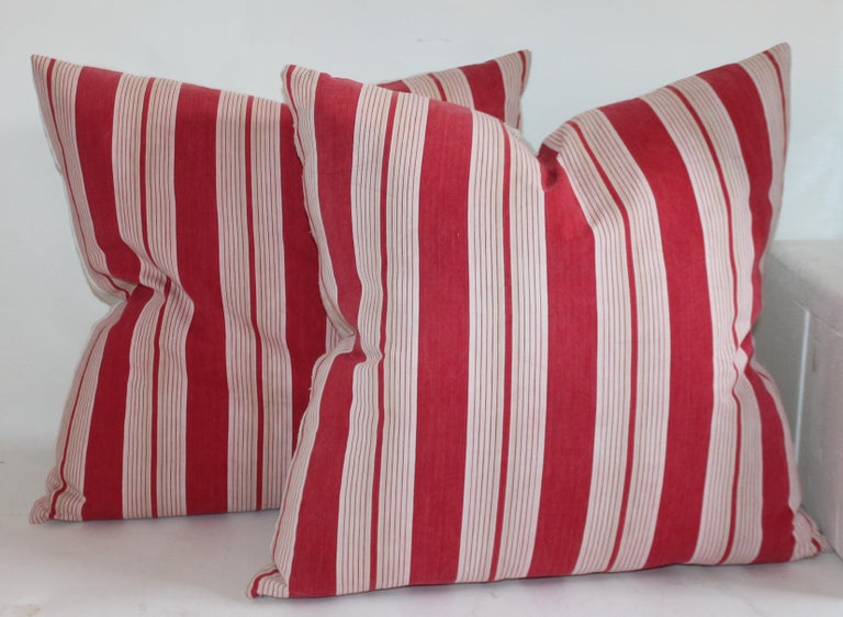 19th Century Antique Ticking Pillows / Two Pairs For Sale at 1stDibs
