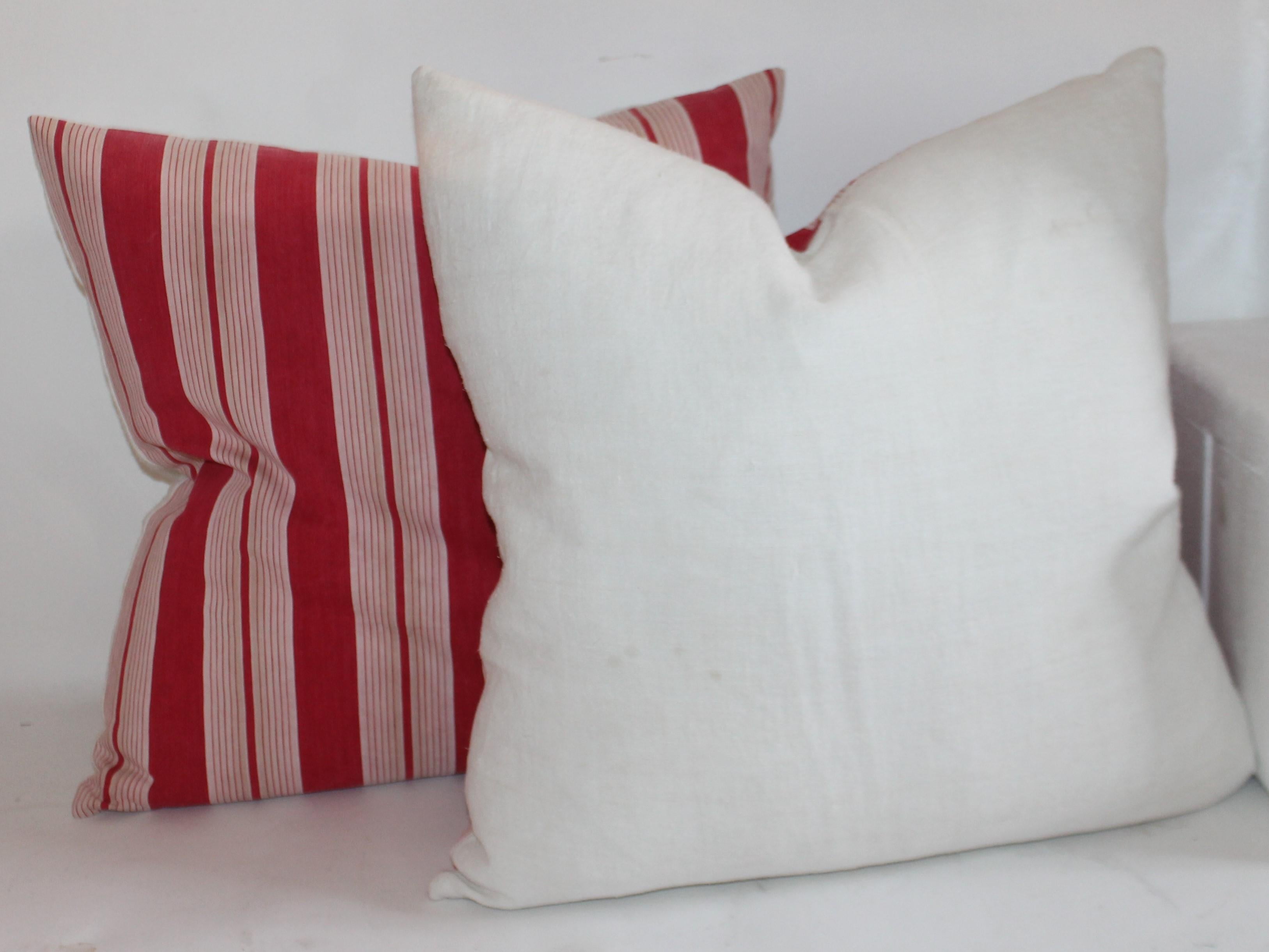 Hand-Crafted 19th Century Antique Ticking Pillows / Two Pairs For Sale
