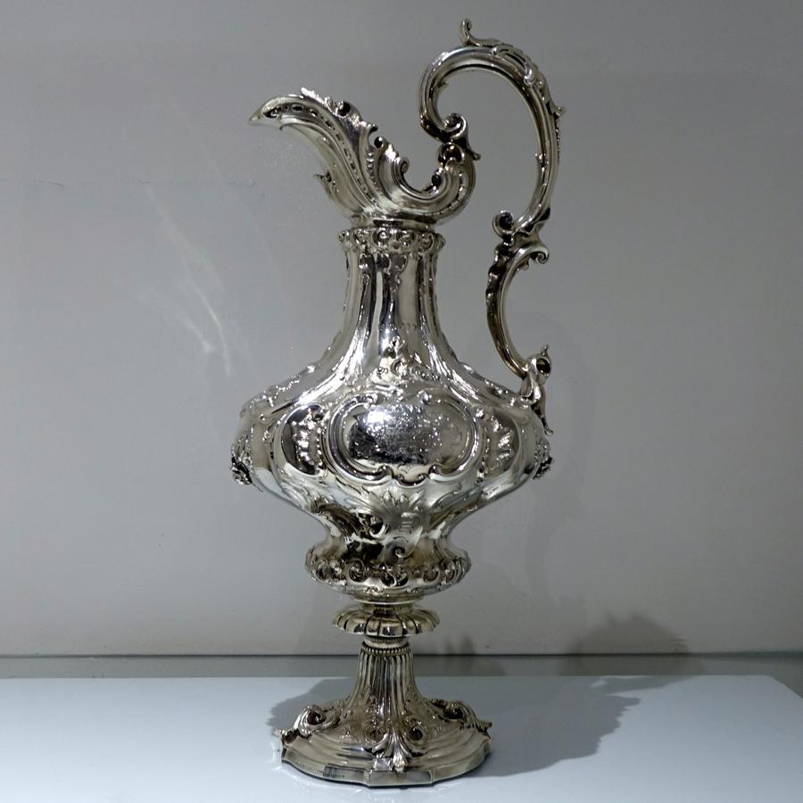 High Victorian 19th Century Victorian Large Sterling Silver Wine Ewer London 1857 E&J Barnard For Sale