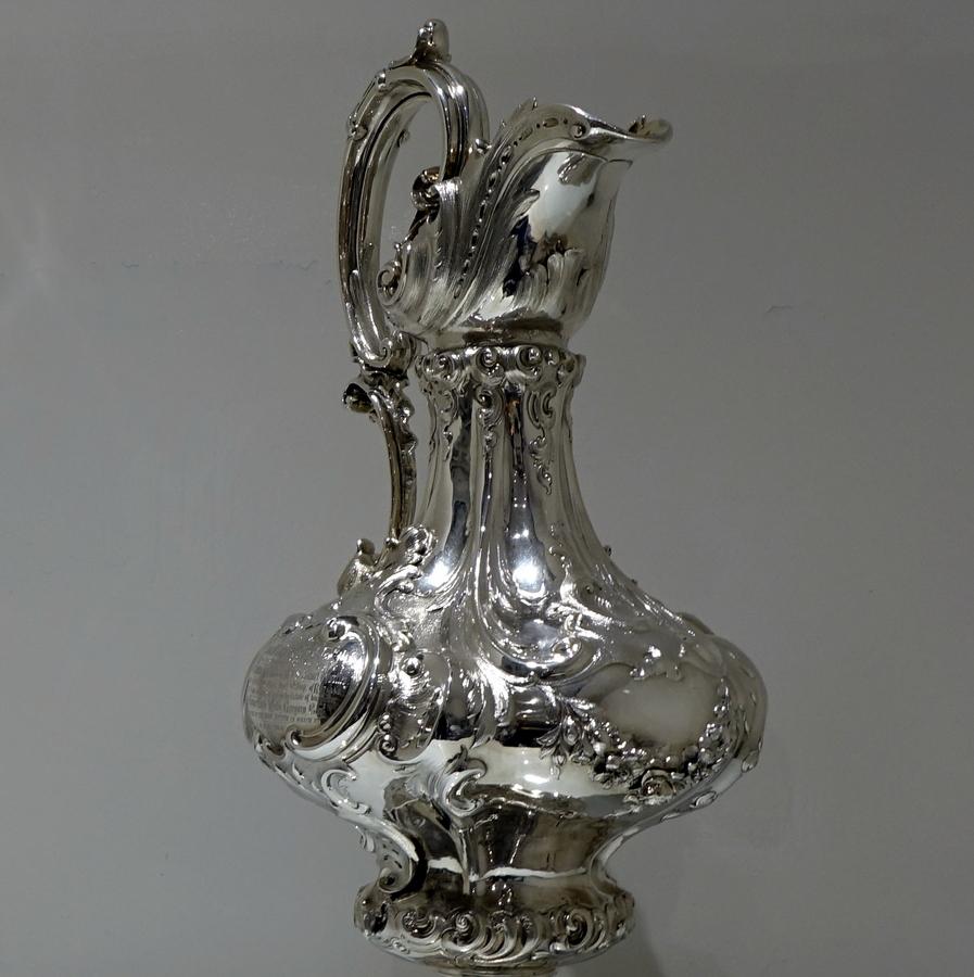 19th Century Victorian Large Sterling Silver Wine Ewer London 1857 E&J Barnard For Sale 2