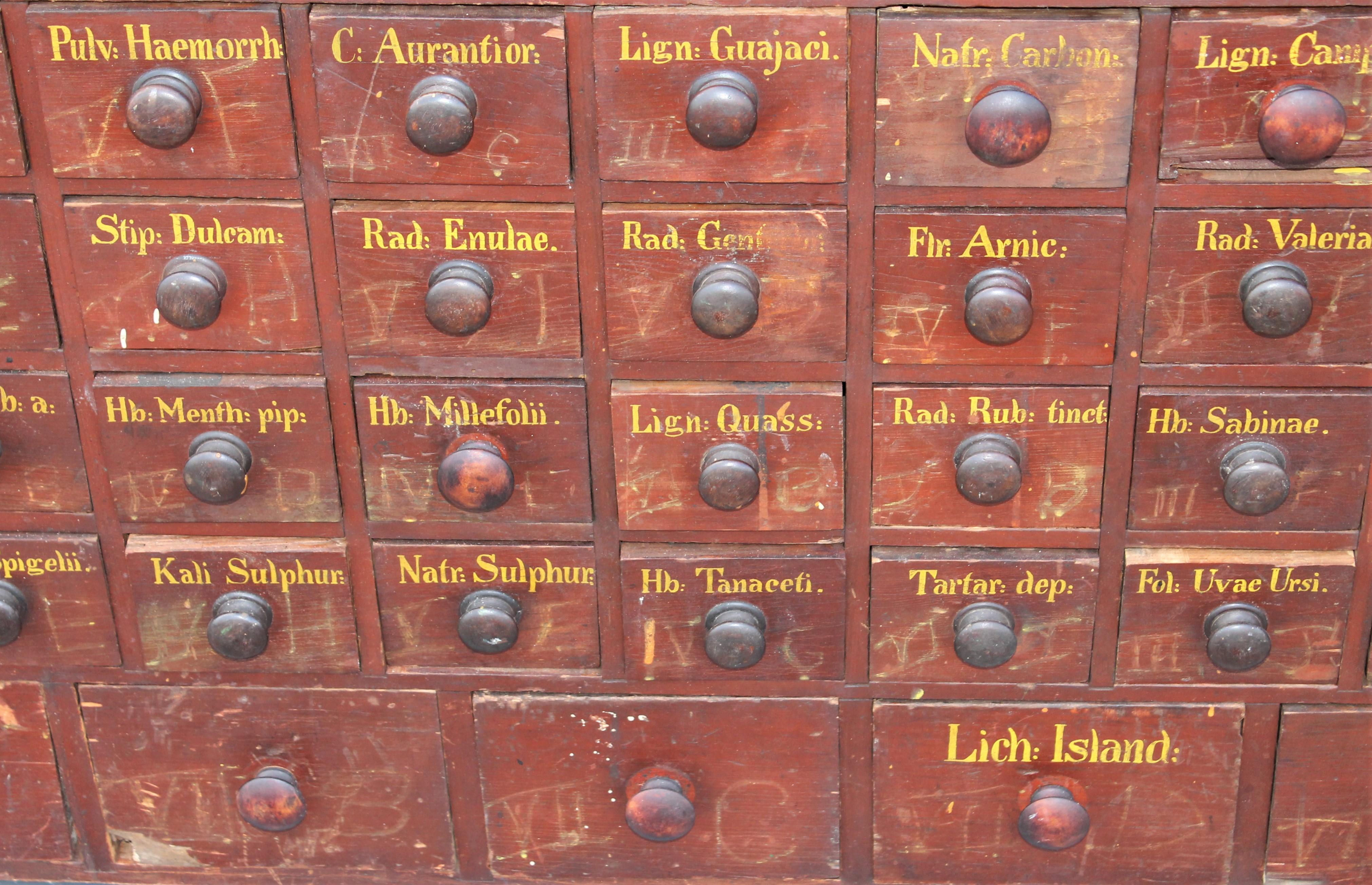 Armoire d'apothicaire du XIXe siècle en surface peinte d'origine, 86 tiroirs Bon état à Los Angeles, CA