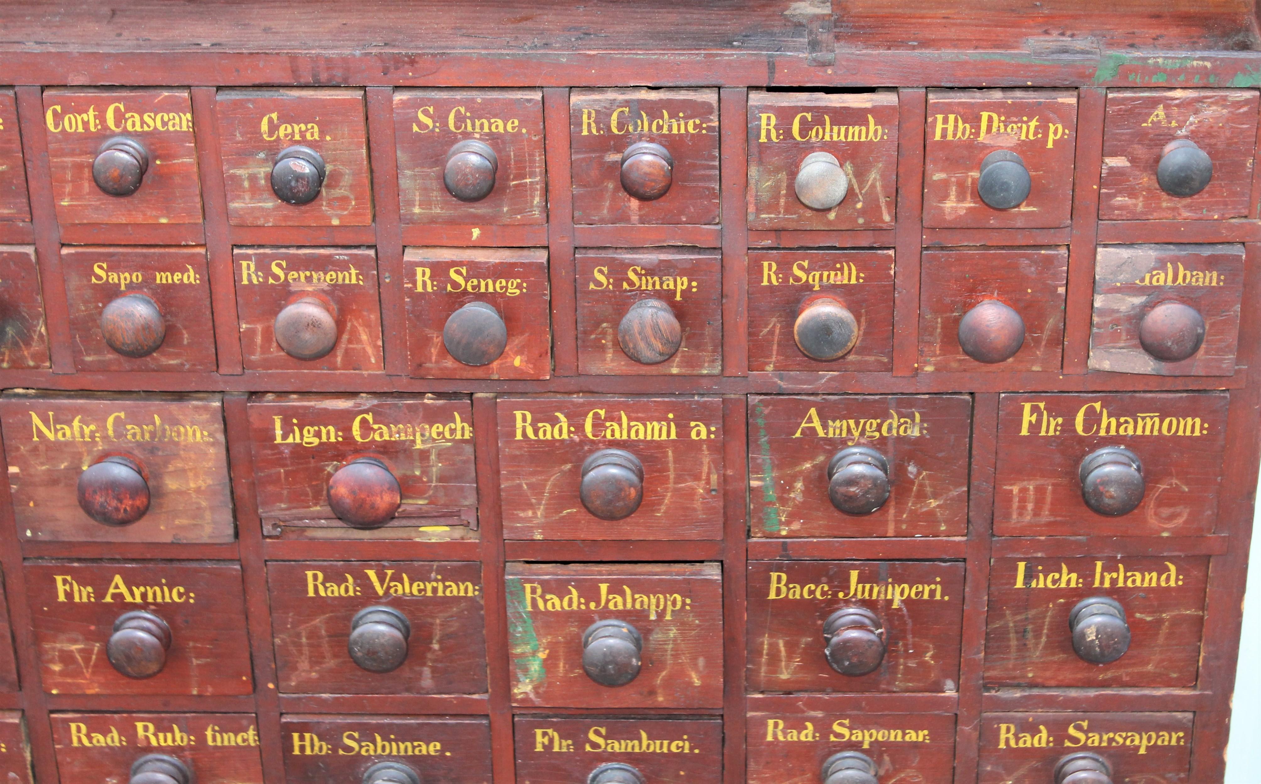 French 19th Century Apothecary Cabinet in Original Painted Surface, 86 Drawers