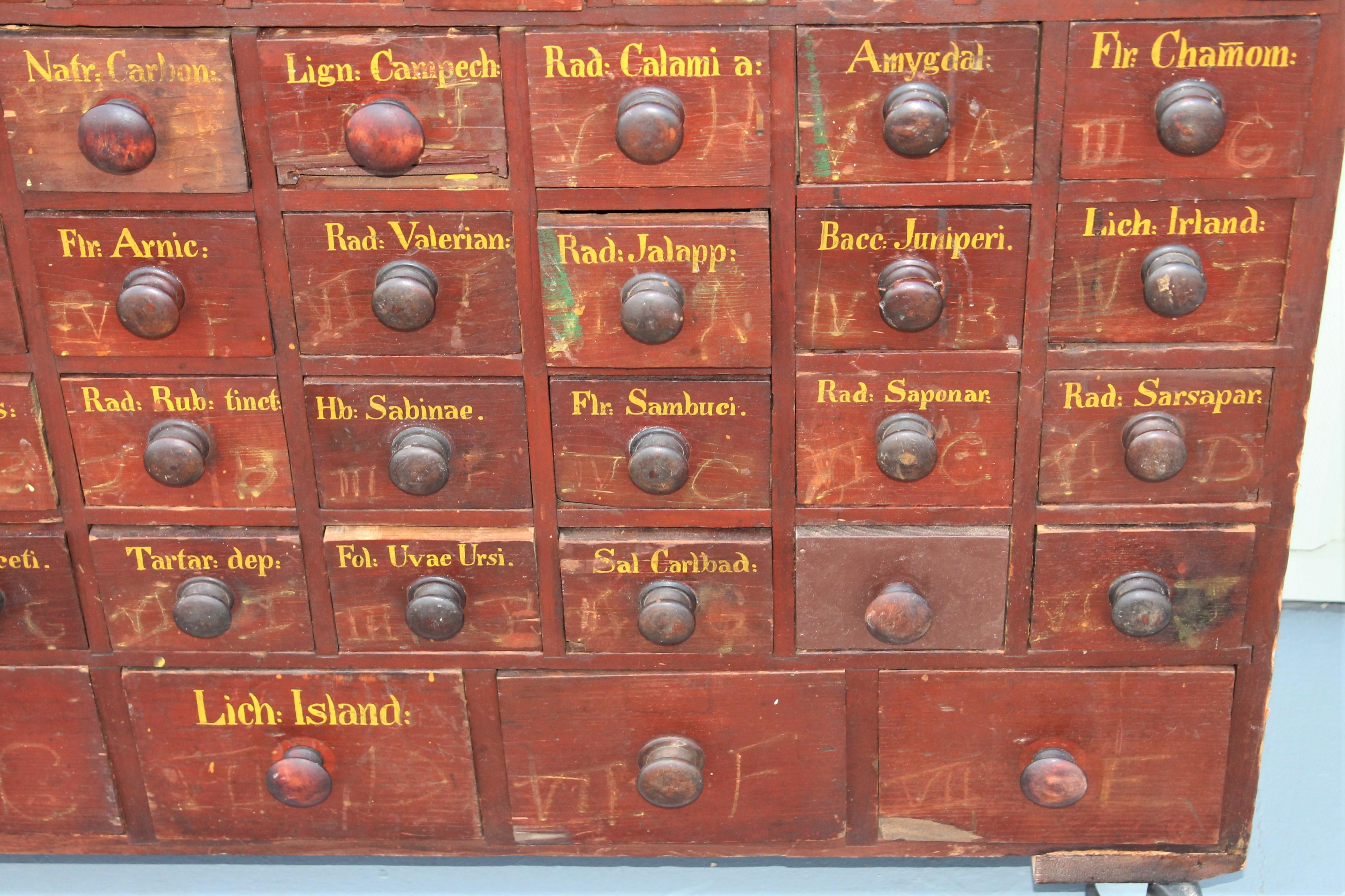 Hand-Crafted 19th Century Apothecary Cabinet in Original Painted Surface, 86 Drawers