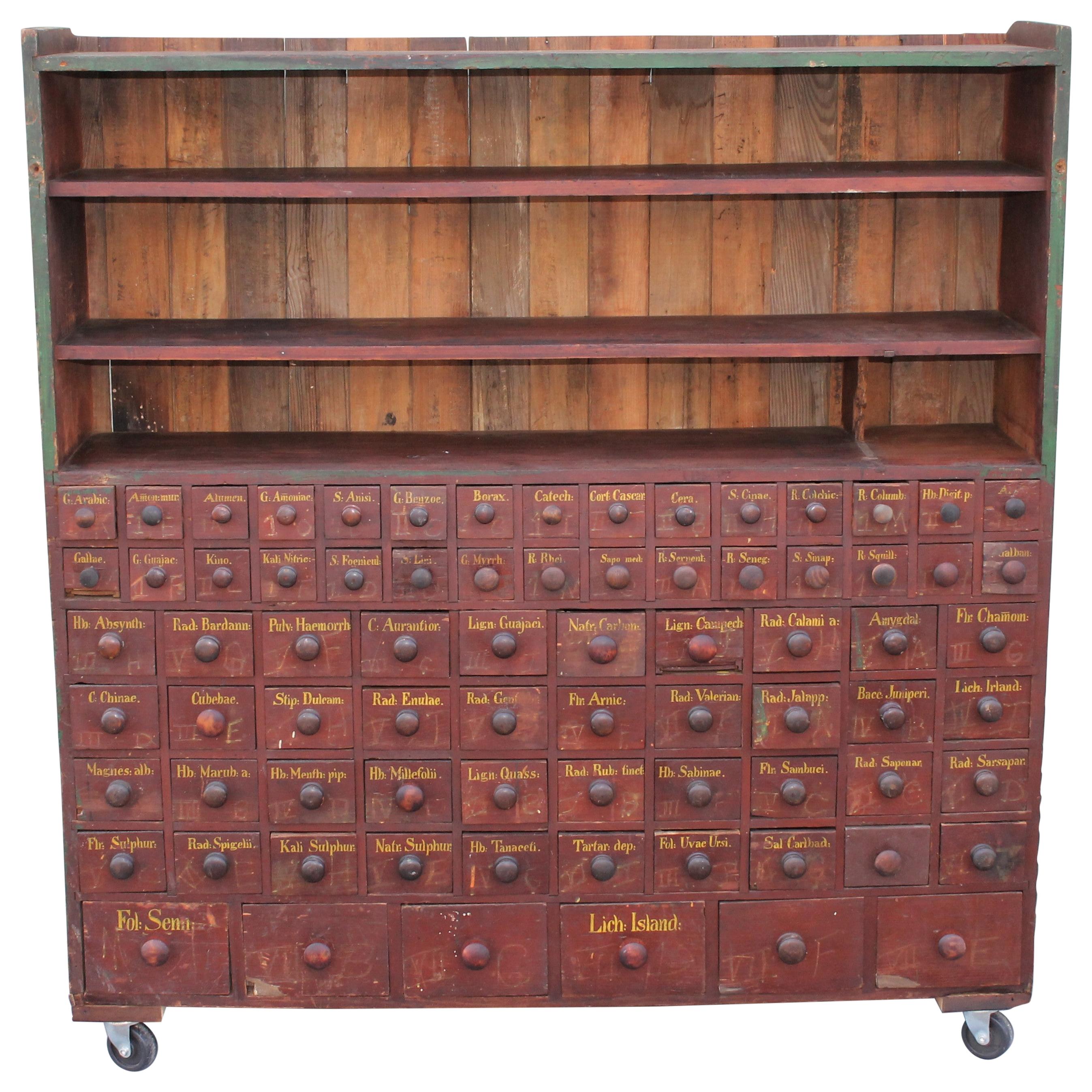 19th Century Apothecary Cabinet in Original Painted Surface, 86 Drawers