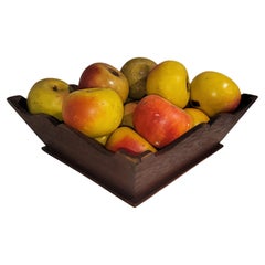 19Thc Apple Box W/ Collection of 15  Alabaster Apples ( Stone Fruit )