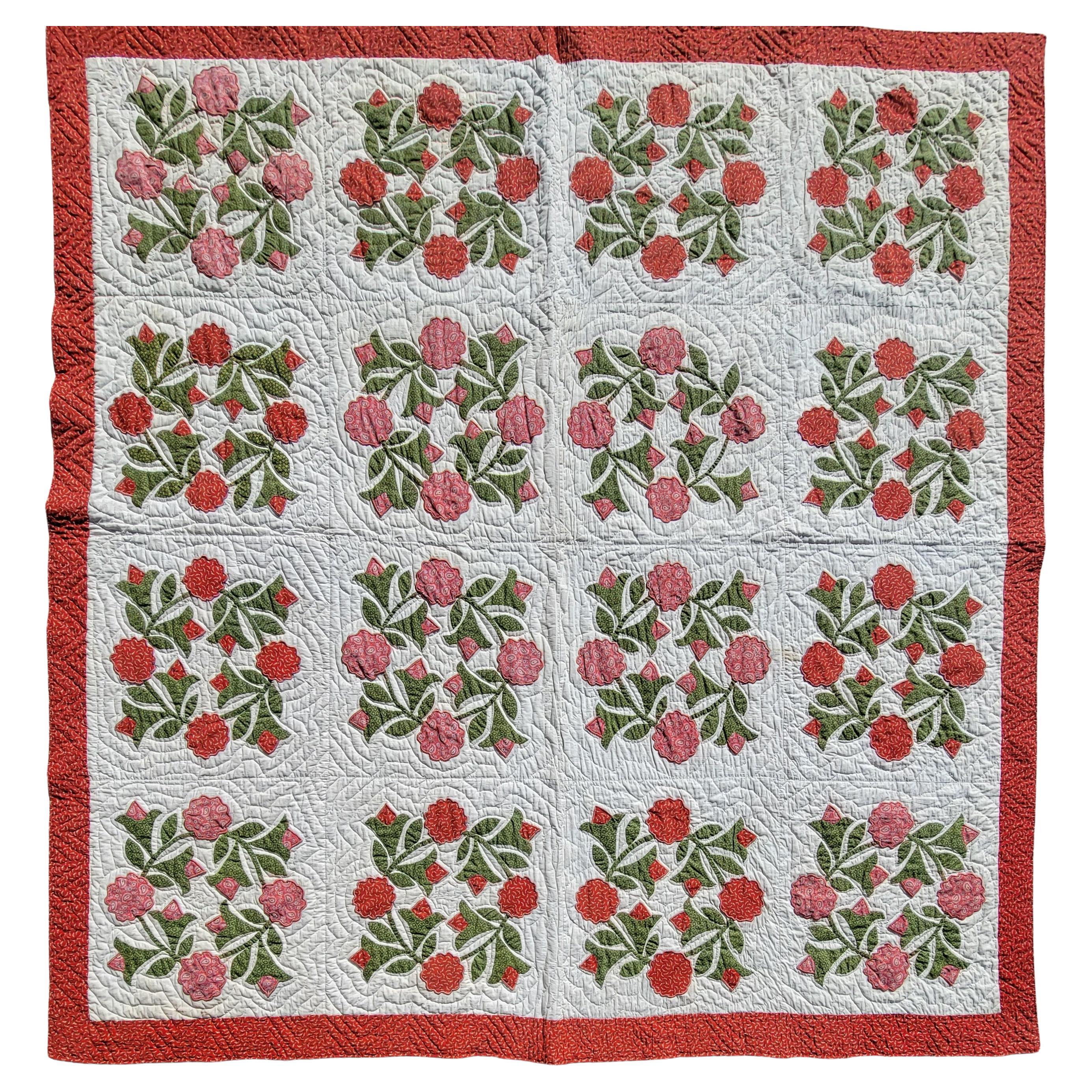 19Thc Applique of Wreath of Roses From Pennsylvania For Sale