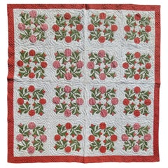 19Thc Applique of Wreath of Roses From Pennsylvania