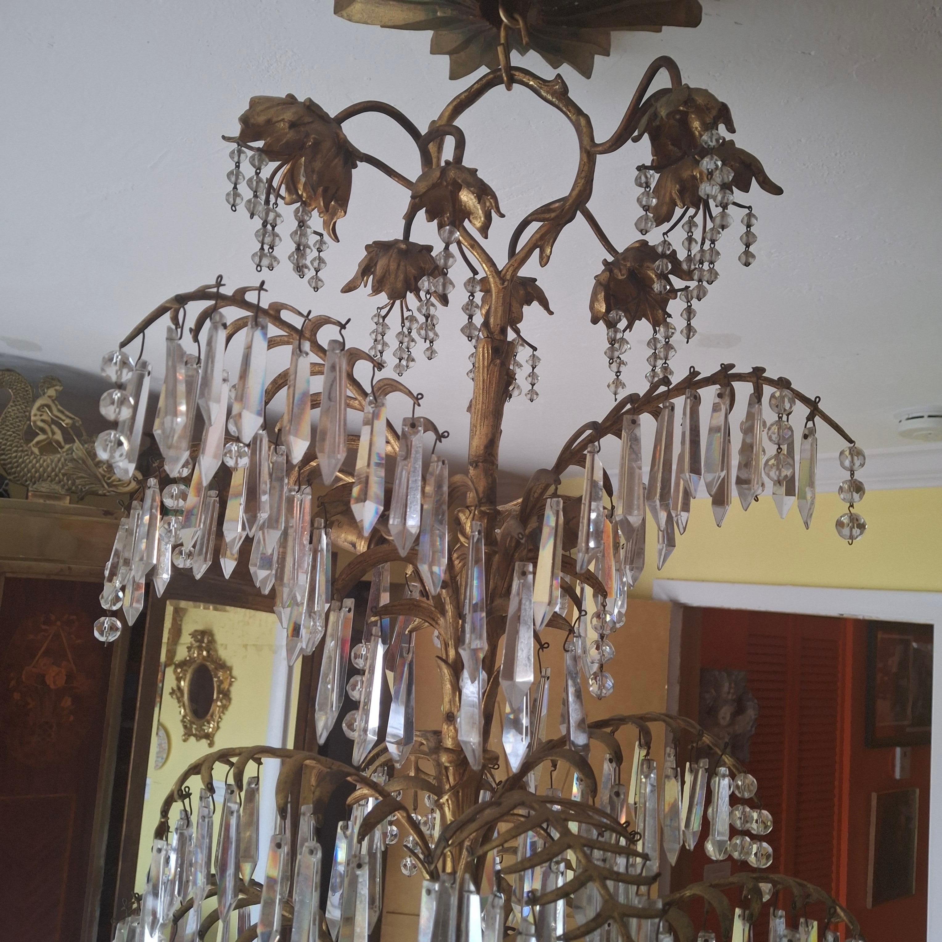 Austriaco Lampadario a forma di palma in bronzo dorato del XIX secolo - un originale di Josef Hoffmann in vendita