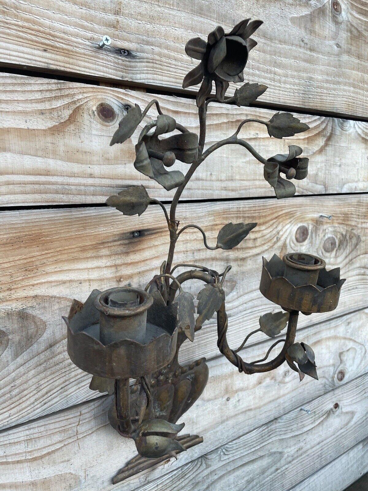 19thc Art Nouveau Iron 2 Light Floral/ Vase Wall Lamp / Sconce By Maison Bagues For Sale 3