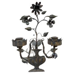 19thc Art Nouveau Iron 2 Light Floral/ Vase Wall Lamp / Sconce By Maison Bagues