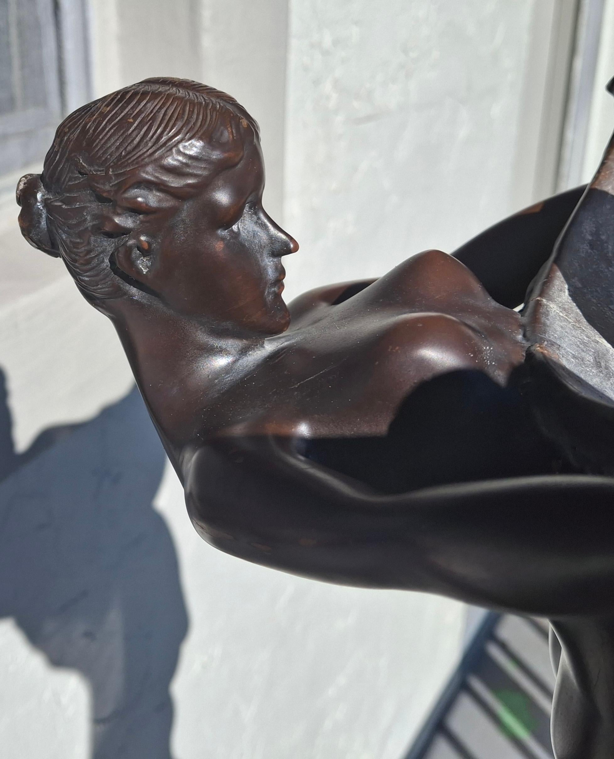 19thc Art Nouveau Large Bronze Sculptural Floor/ Table Lamp by Gustave Gurshner en venta 4