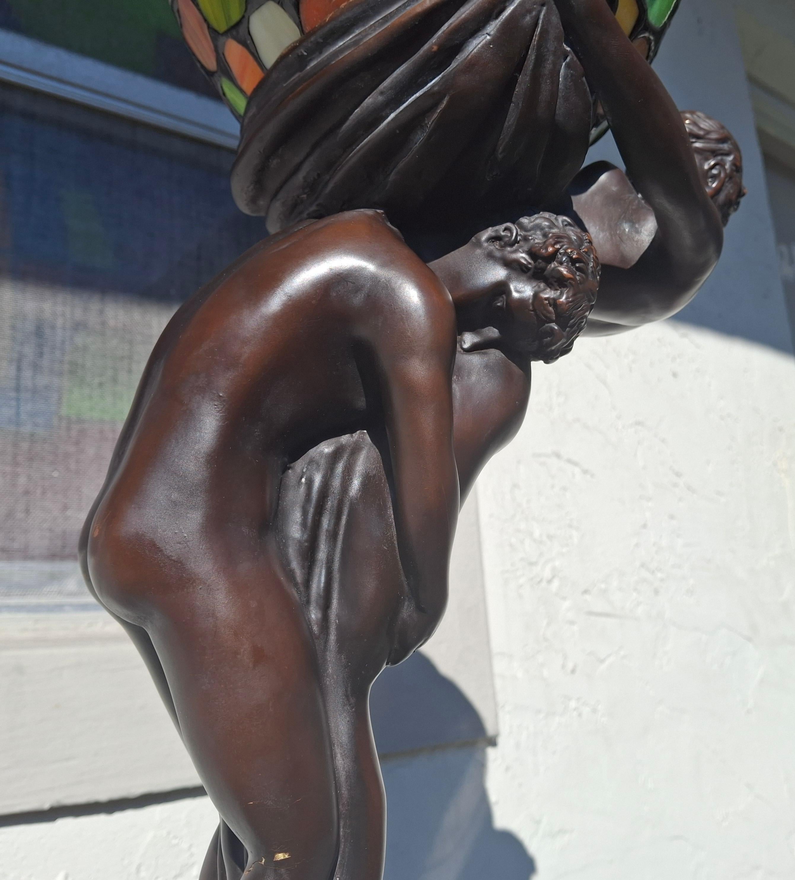 19thc Art Nouveau Large Bronze Sculptural Floor/ Table Lamp by Gustave Gurshner en venta 6