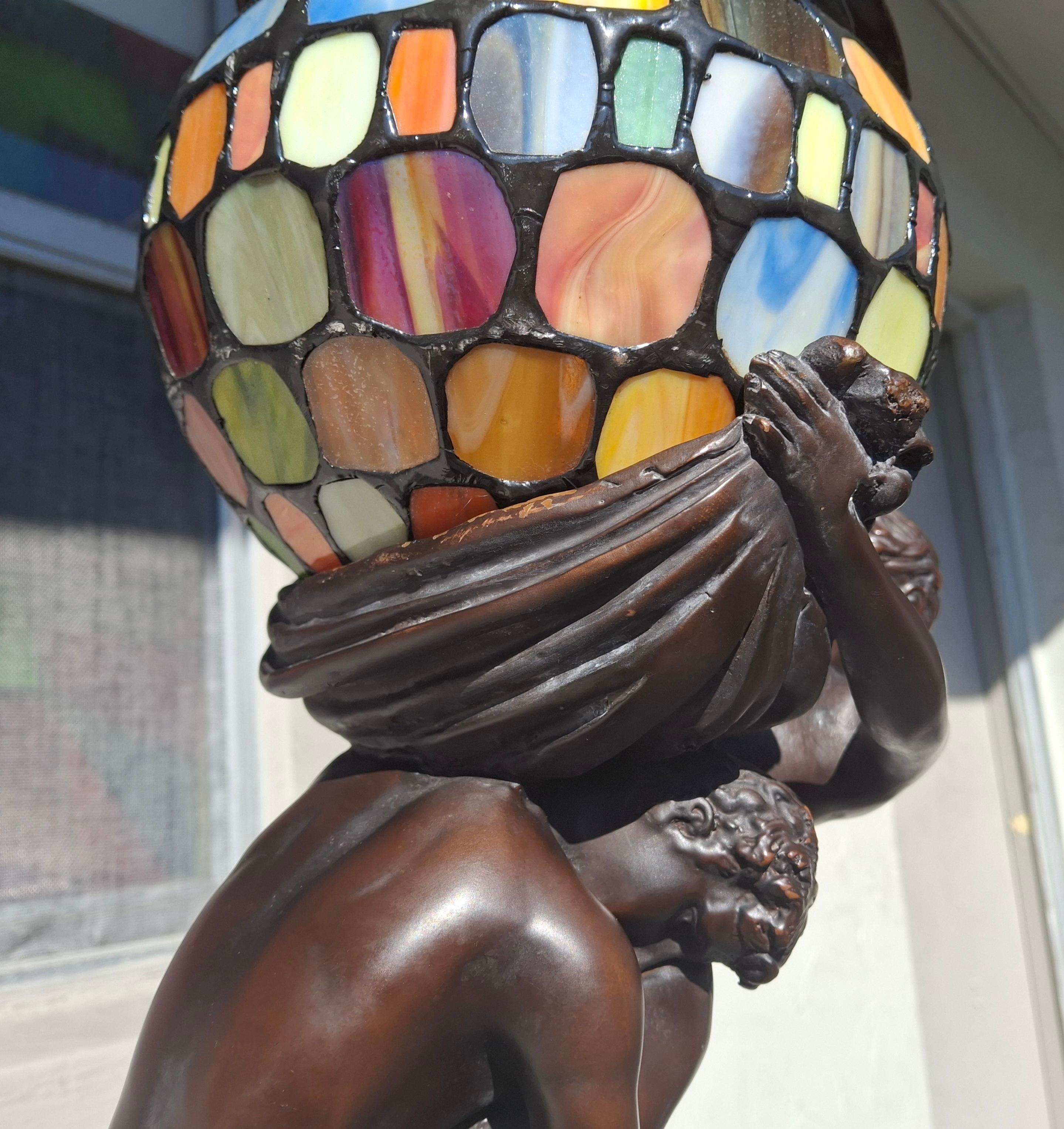 19thc Art Nouveau Large Bronze Sculptural Floor/ Table Lamp by Gustave Gurshner en venta 7