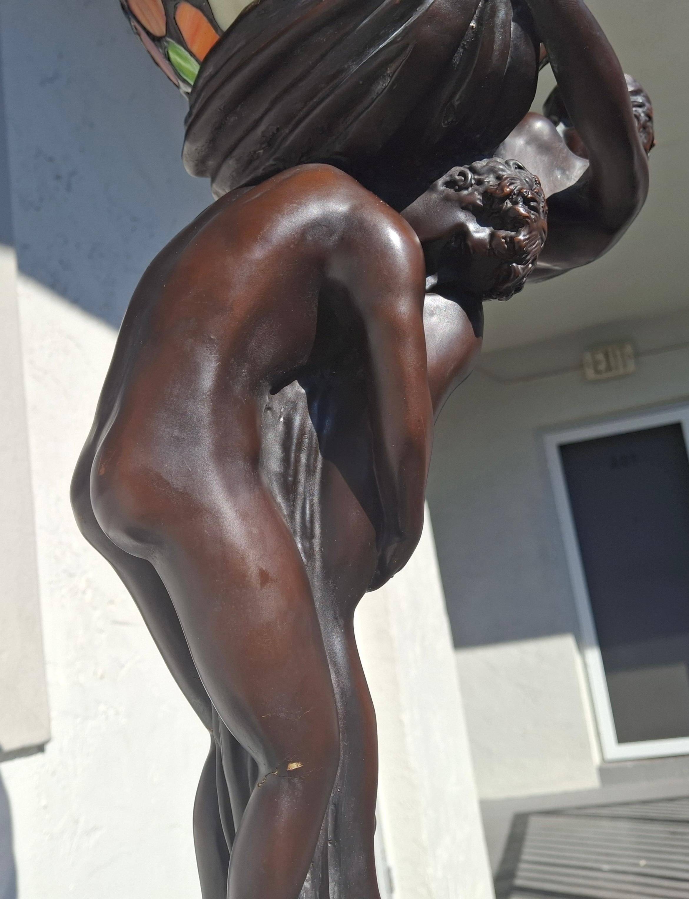 19thc Art Nouveau Large Bronze Sculptural Floor/ Table Lamp by Gustave Gurshner en venta 11