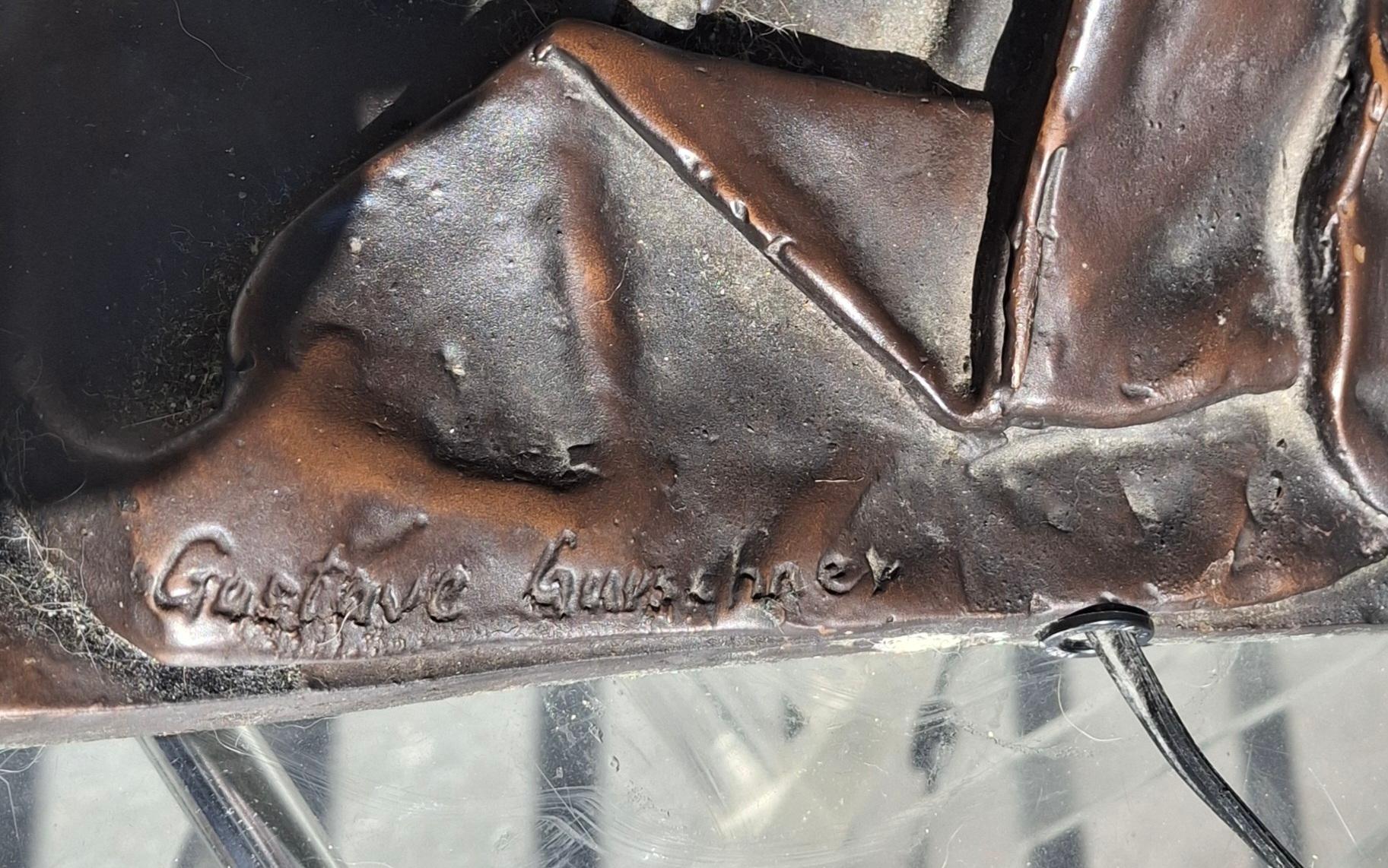 19thc Art Nouveau Large Bronze Sculptural Floor/ Table Lamp by Gustave Gurshner en venta 13