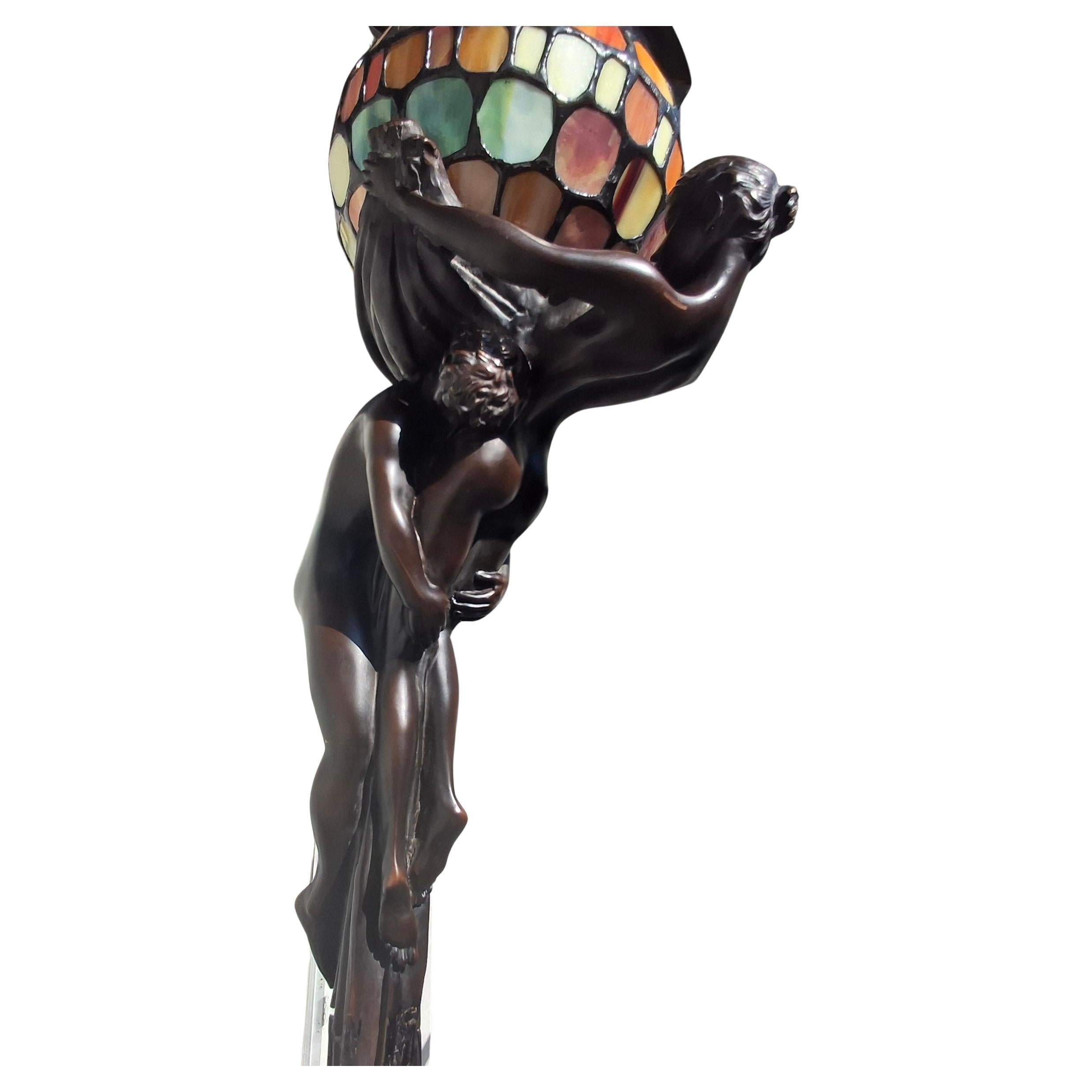 19thc Art Nouveau Large Bronze Sculptural Floor/ Table Lamp by Gustave Gurshner en venta