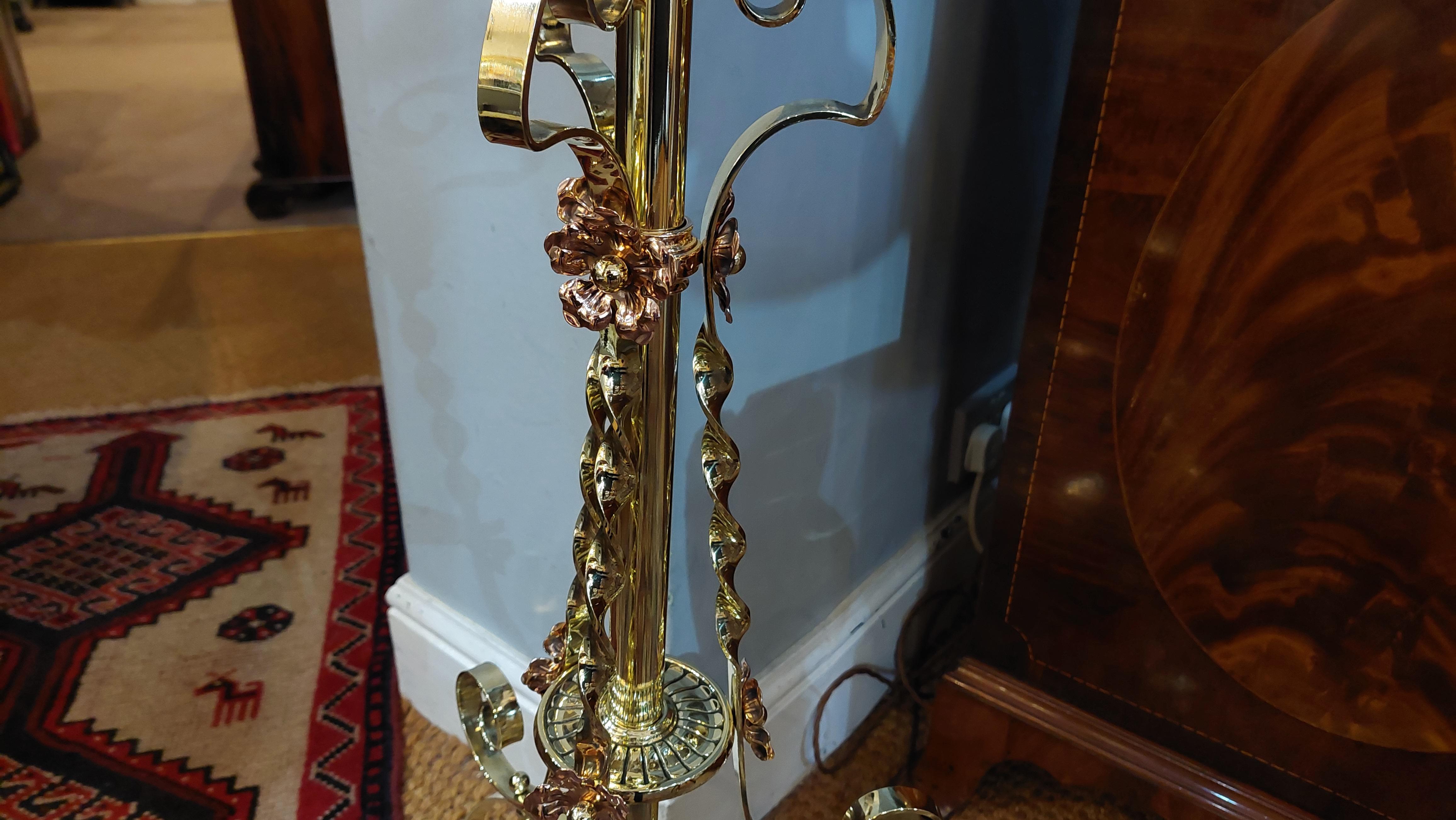 English 19thC Arts and Crafts Brass Standard Oil Lamp