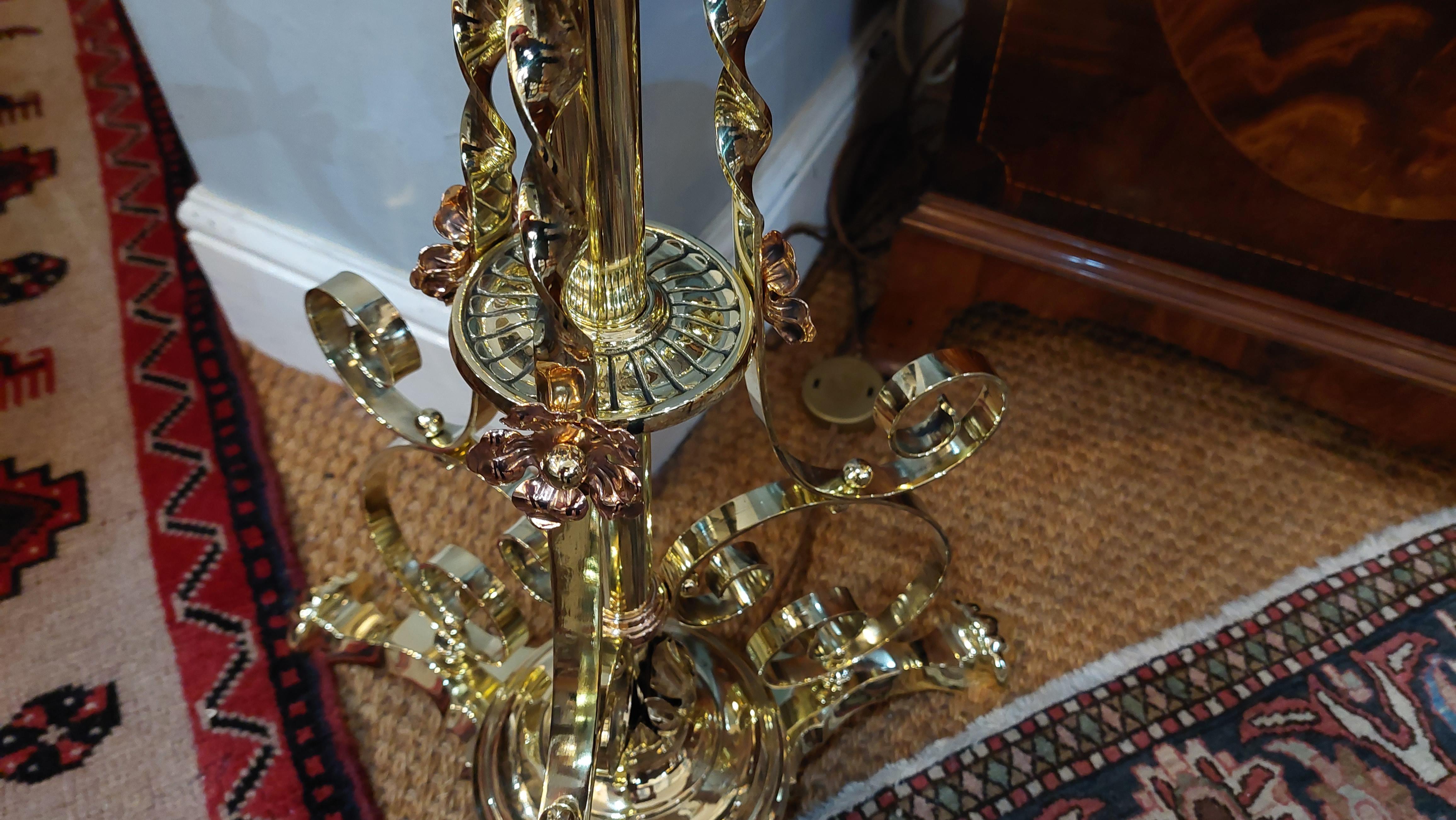 Late 19th Century 19thC Arts and Crafts Brass Standard Oil Lamp