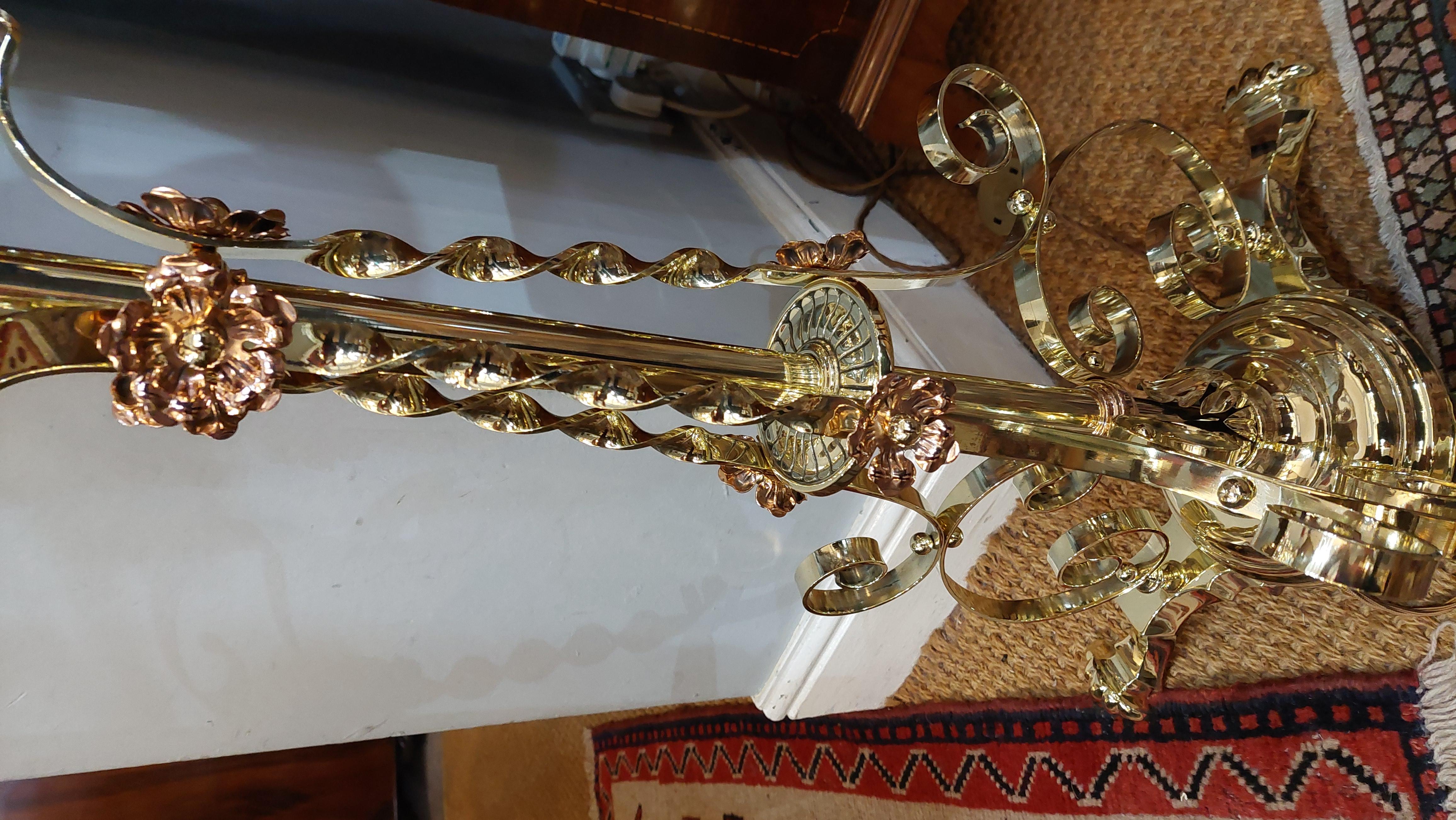 19thC Arts and Crafts Brass Standard Oil Lamp 4