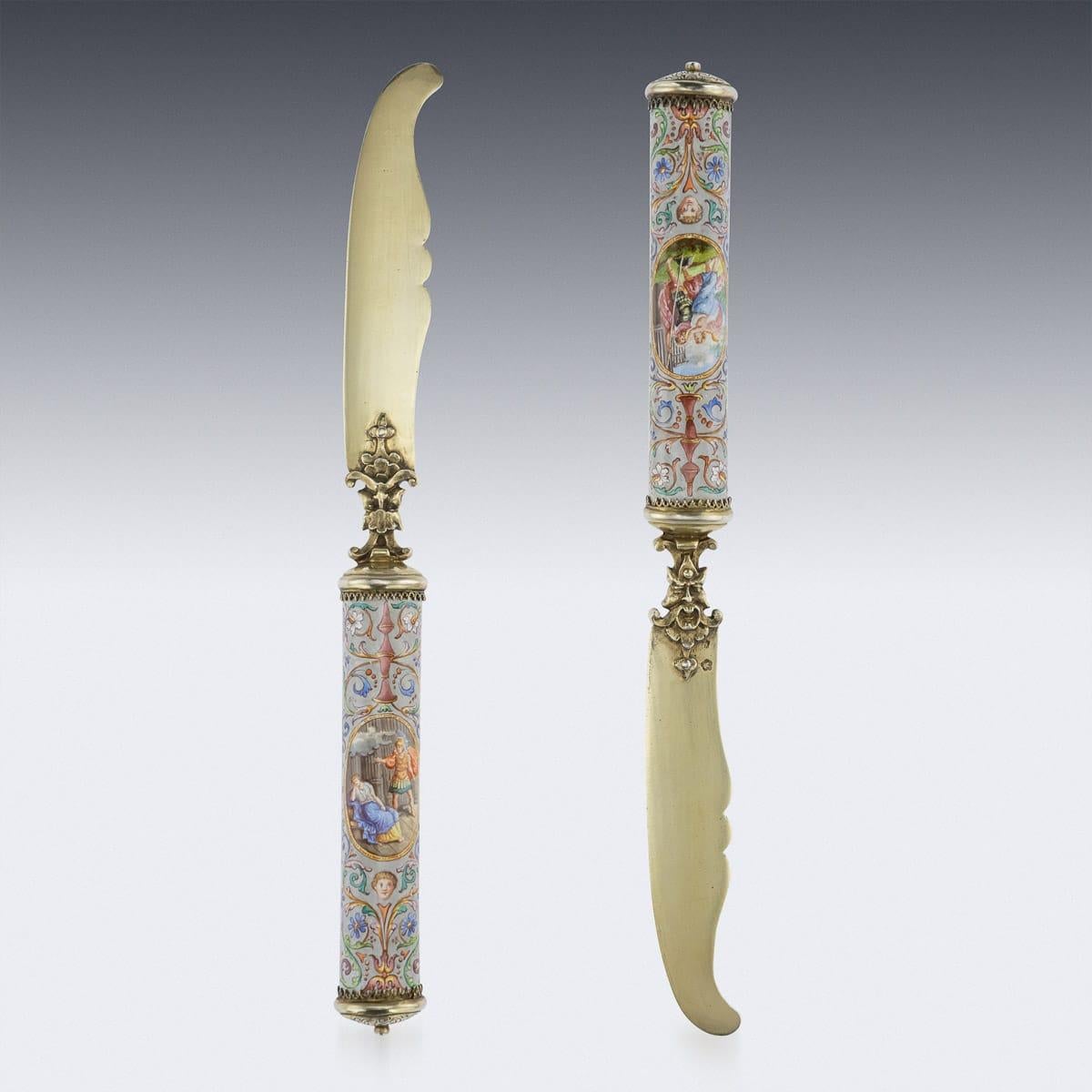 19th Century Austrian Solid Silver-Gilt & Enamel Cutlery Set, Vienna, circa 1880 For Sale 1