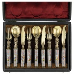 19th Century Austrian Solid Silver-Gilt & Enamel Cutlery Set, Vienna, circa 1880