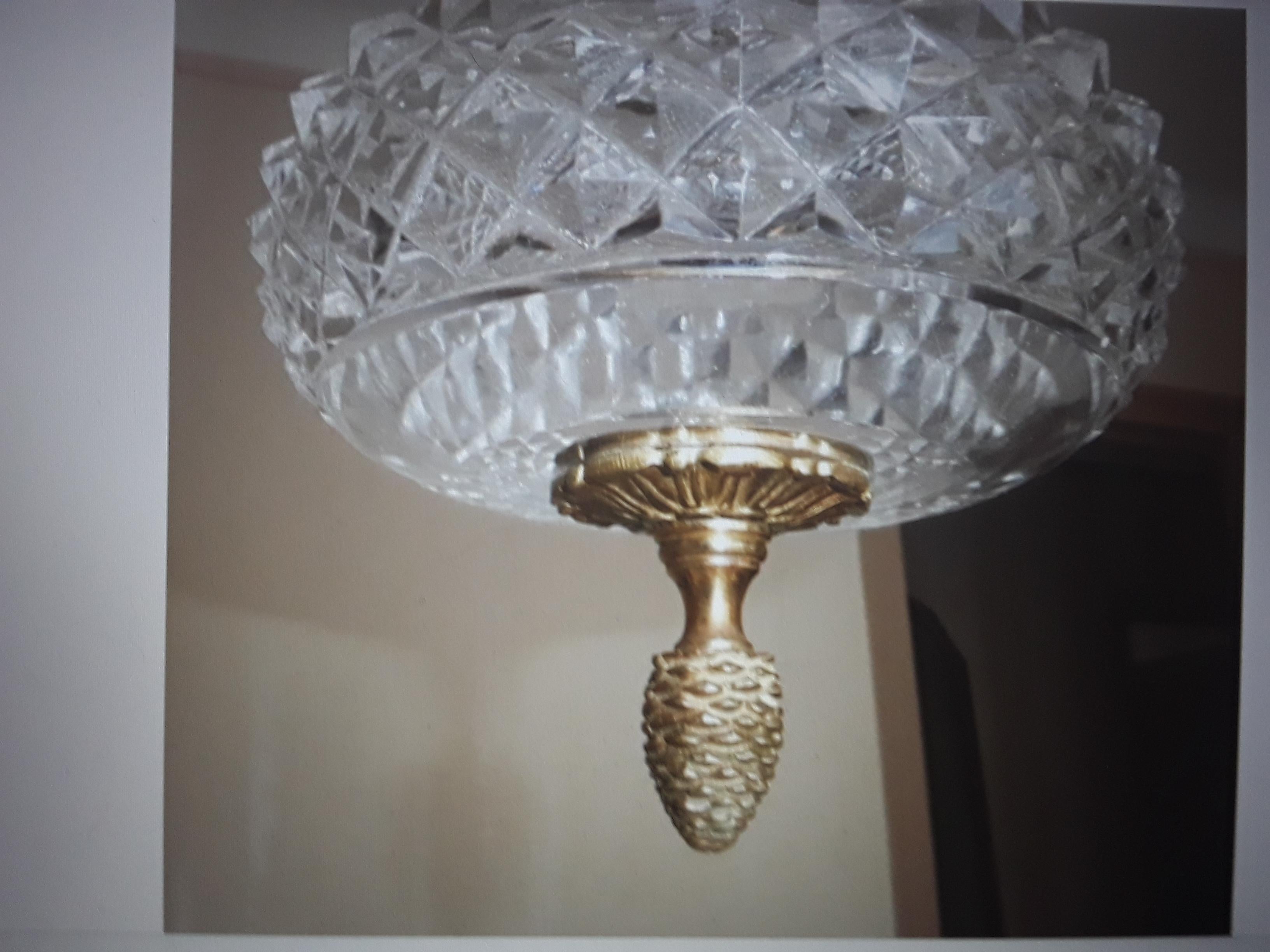Lanterne de plafond de style Louis XVI du 19e siècle de Baccarat France en cristal taillé et bronze en vente 5