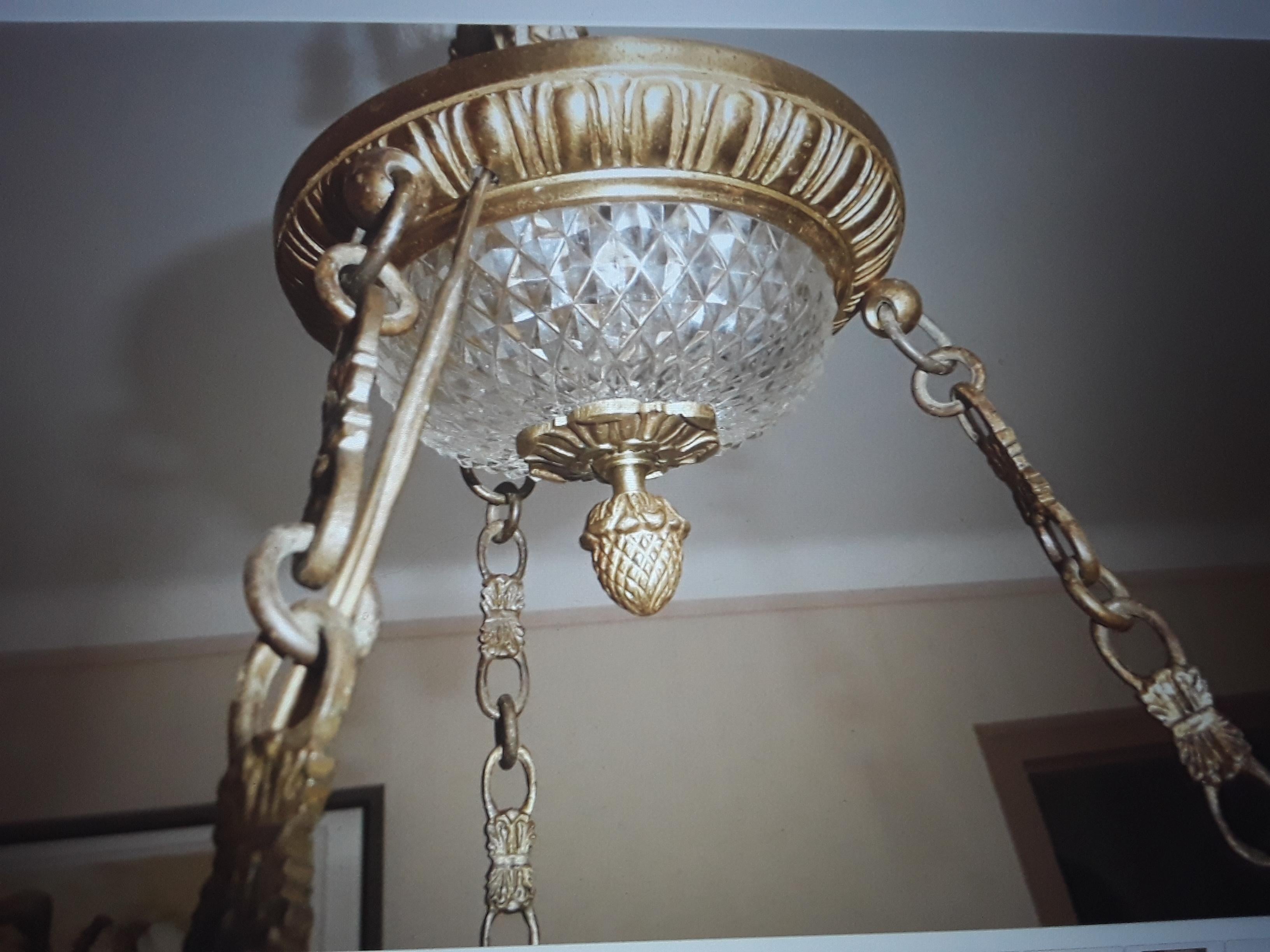 19thc Baccarat France Louis XVI style Cut Crystal & Bronze Ceiling Lantern For Sale 7