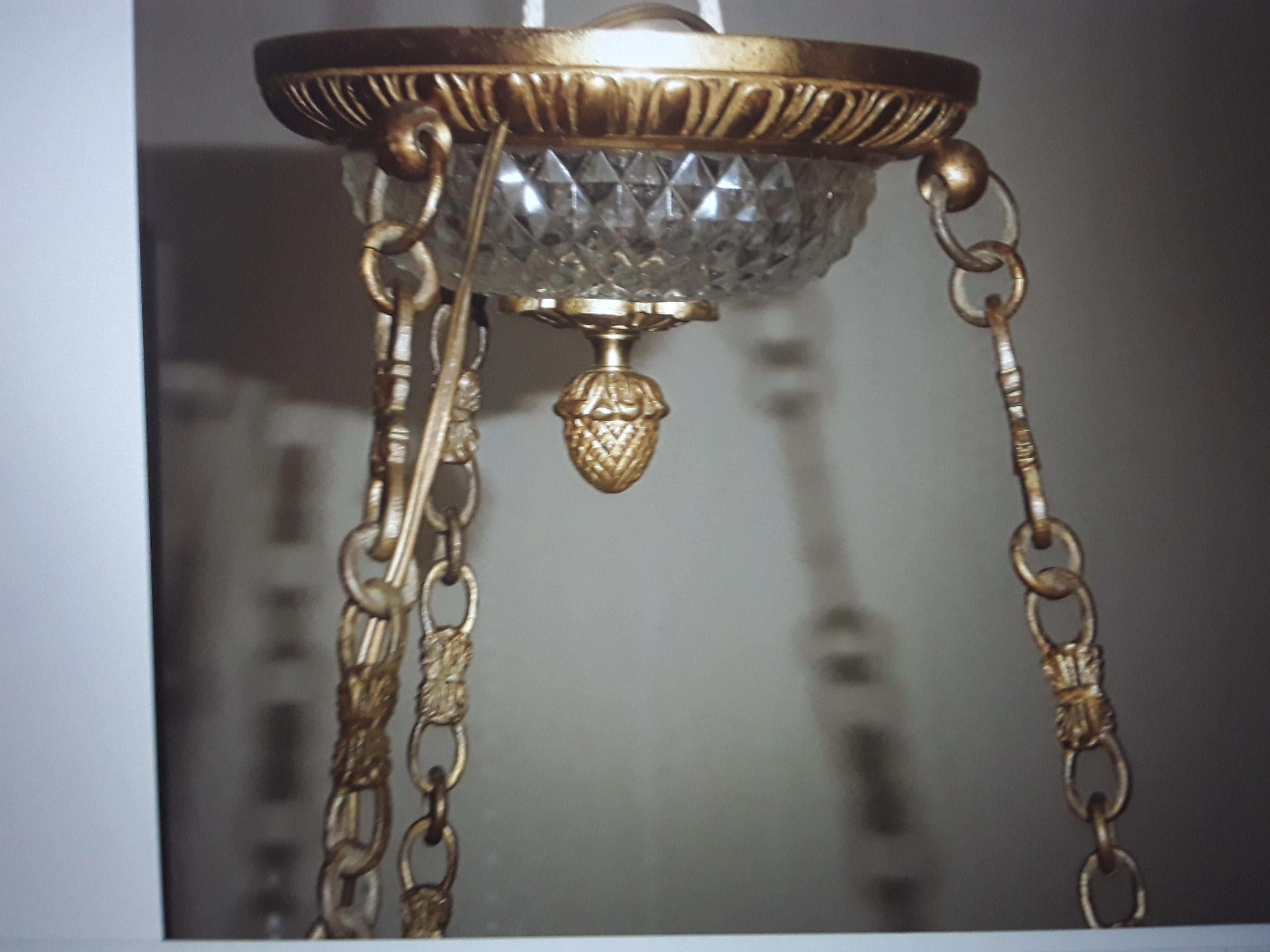 19thc Baccarat France Louis XVI style Cut Crystal & Bronze Ceiling Lantern For Sale 10