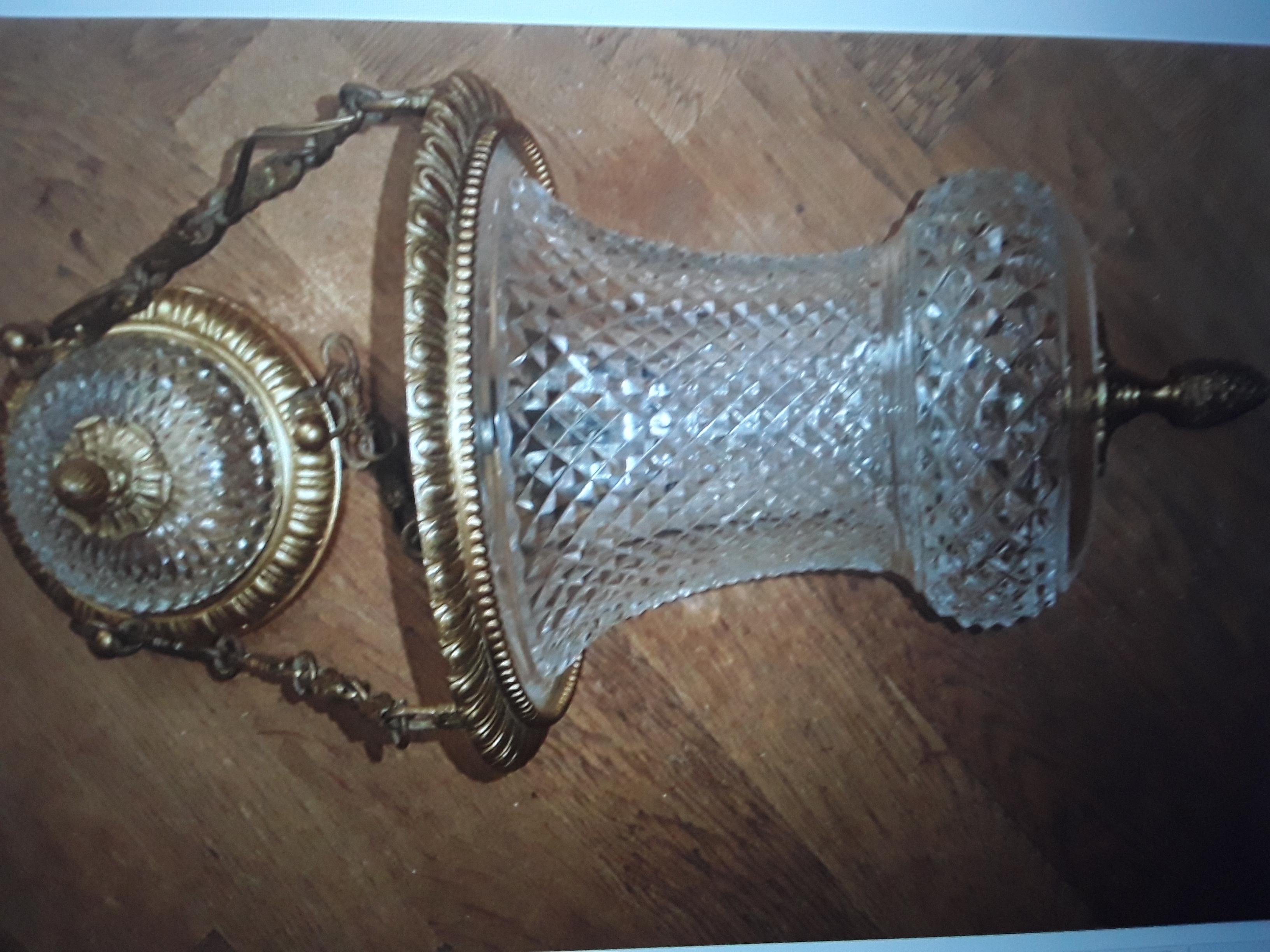 19thc Baccarat France Louis XVI style Cut Crystal & Bronze Ceiling Lantern For Sale 12