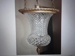 19thc Baccarat France Louis XVI style Cut Crystal & Bronze Ceiling Lantern