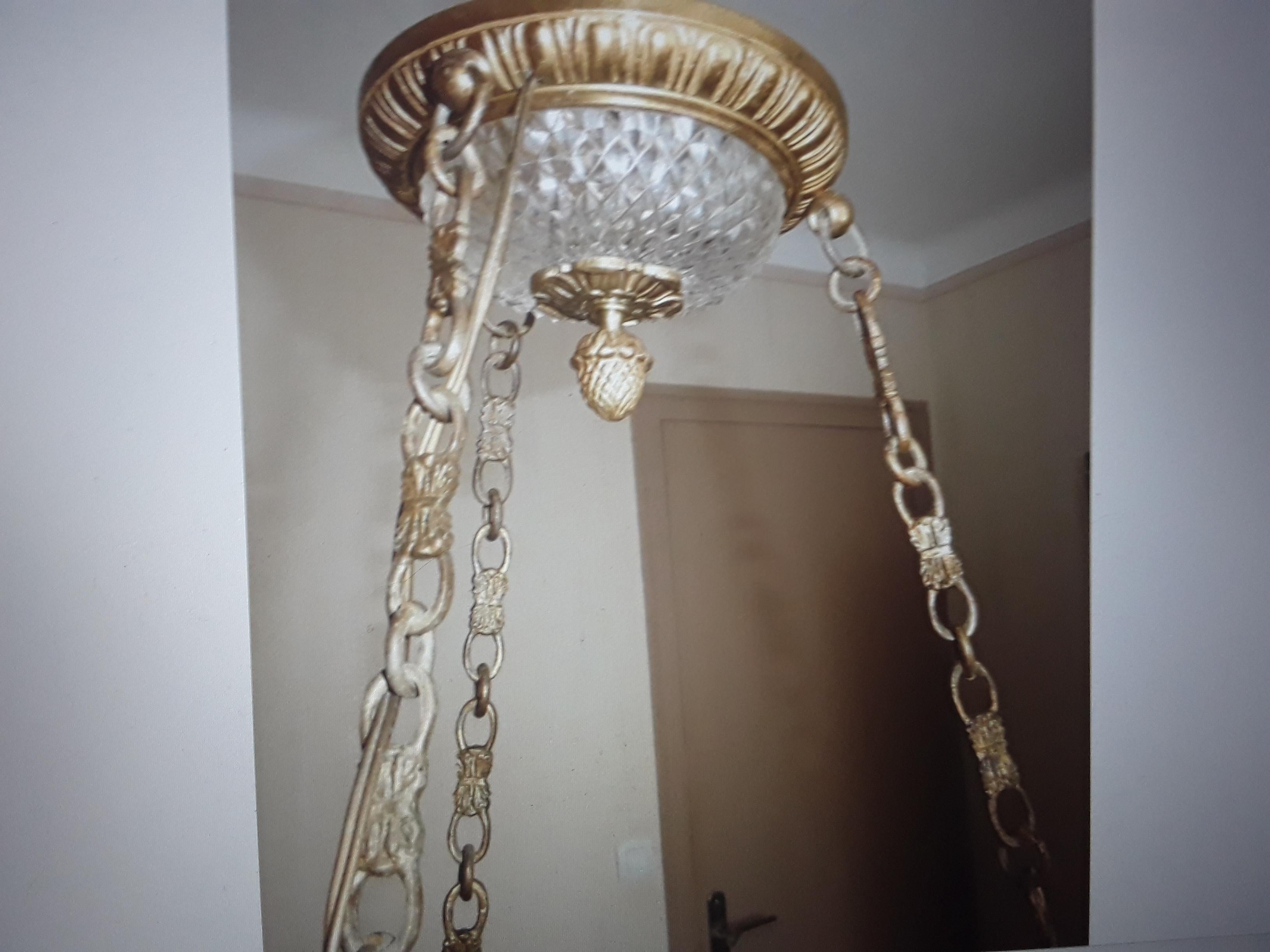Lanterne de plafond de style Louis XVI du 19e siècle de Baccarat France en cristal taillé et bronze en vente 1