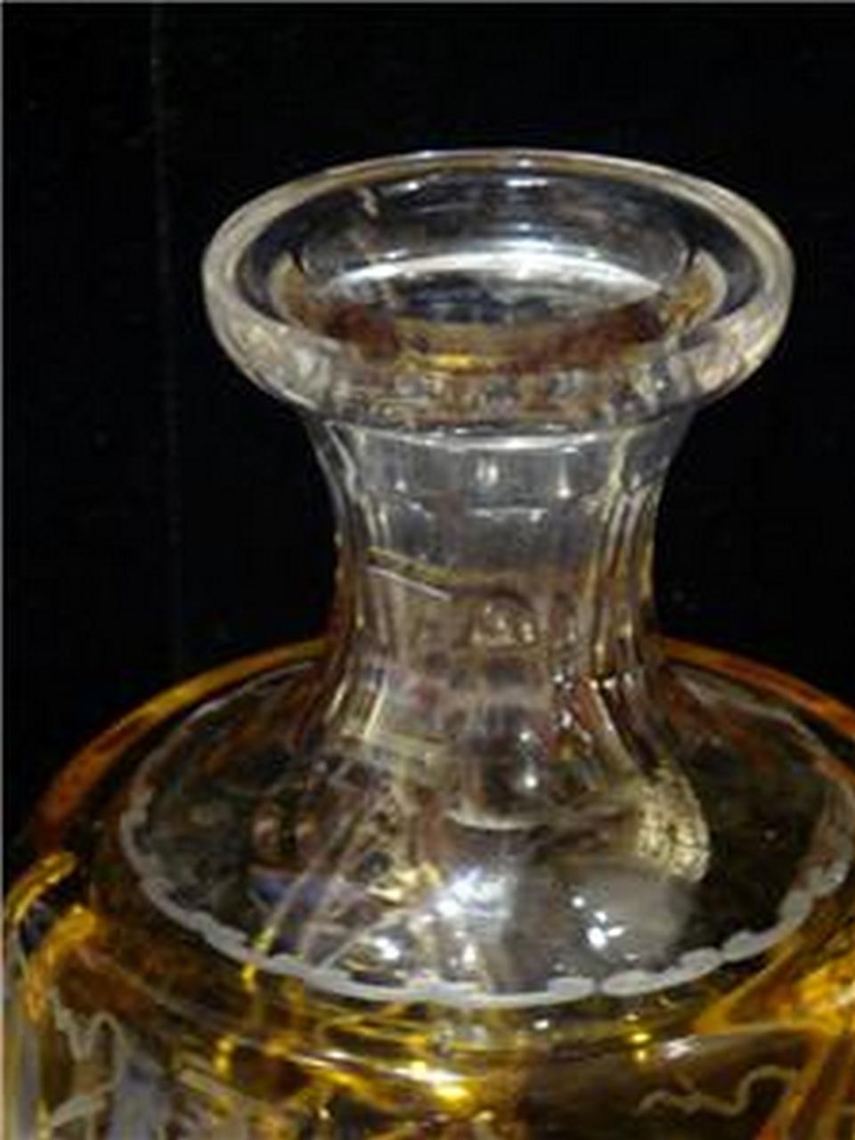 19th Century 19THC Baccarat Style Heavy Hand Cut Amber Crystal French Etched Glass Decanter For Sale