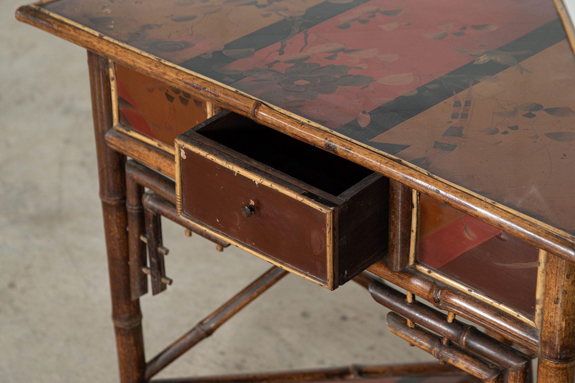 19thC Bamboo Chinoiserie Corner Table For Sale 4