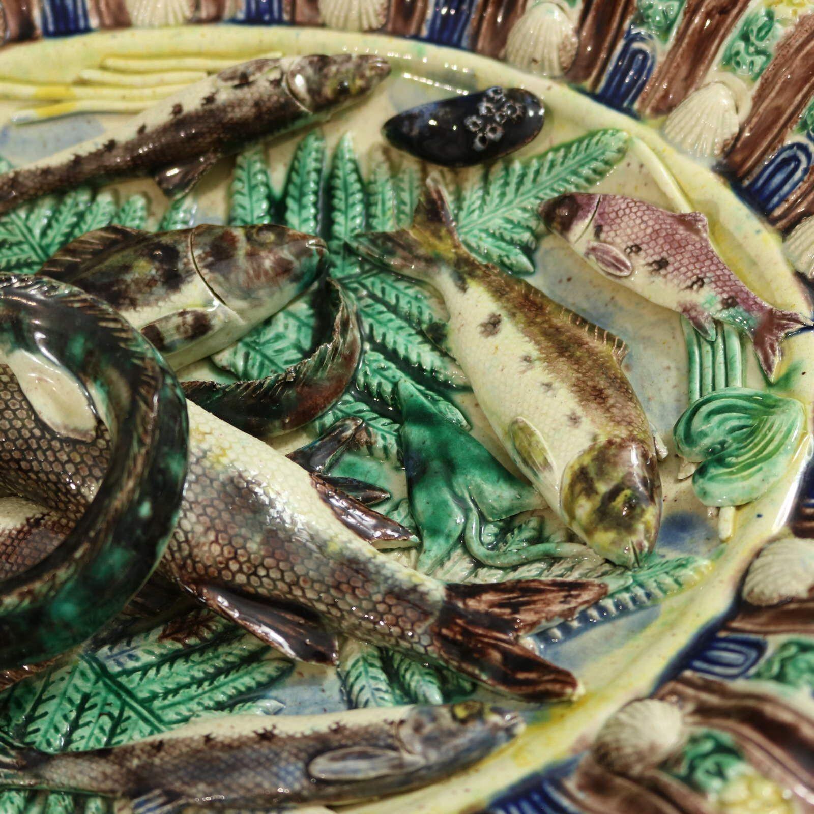 French 19thC Barbizet Palissy Majolica Fish Platter For Sale
