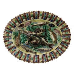 Plato de pescado de mayólica Barbizet Palissy del siglo XIX