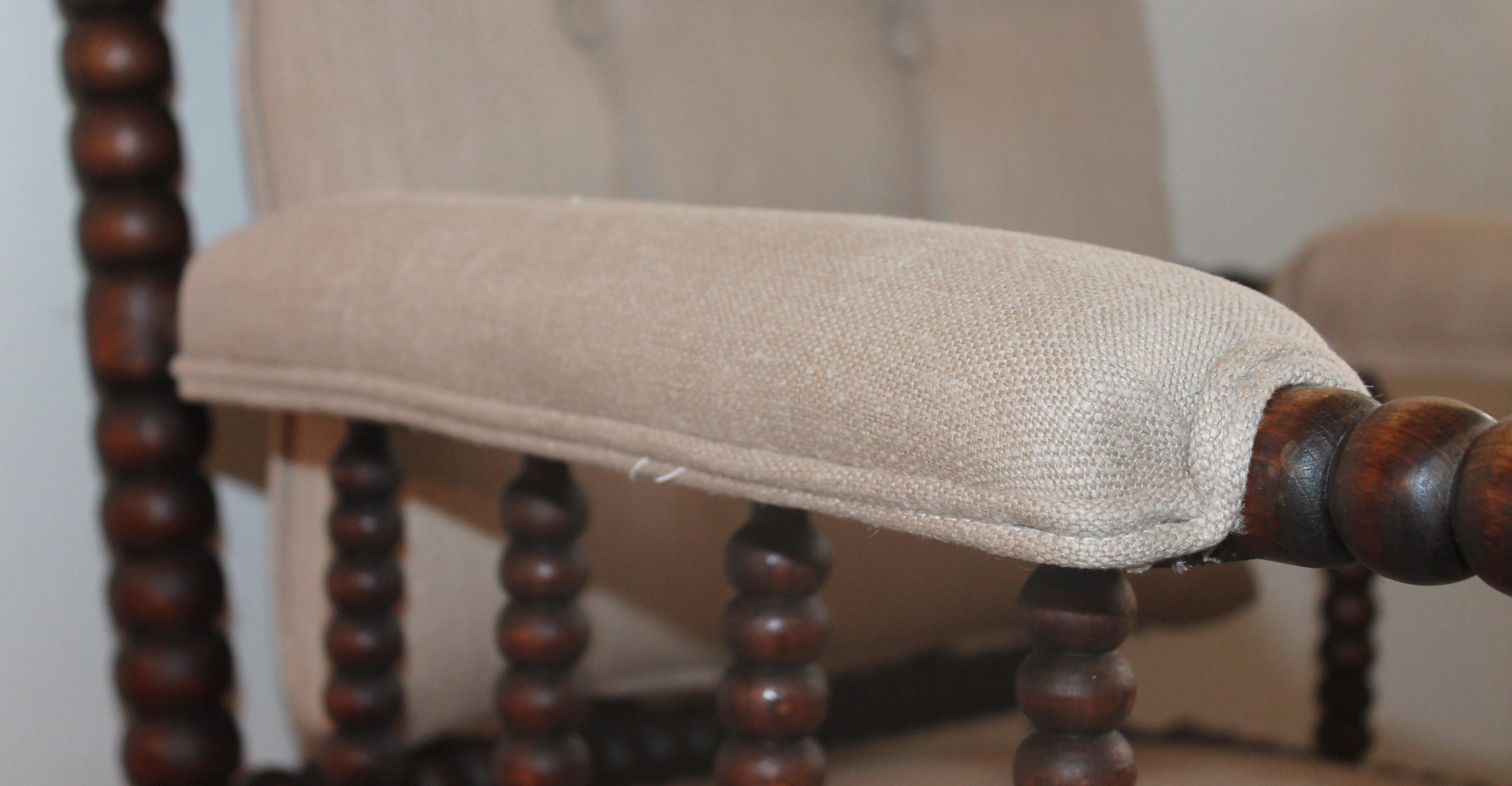 Country 19th Century Barley Twist Spool Chair in Natural Linen