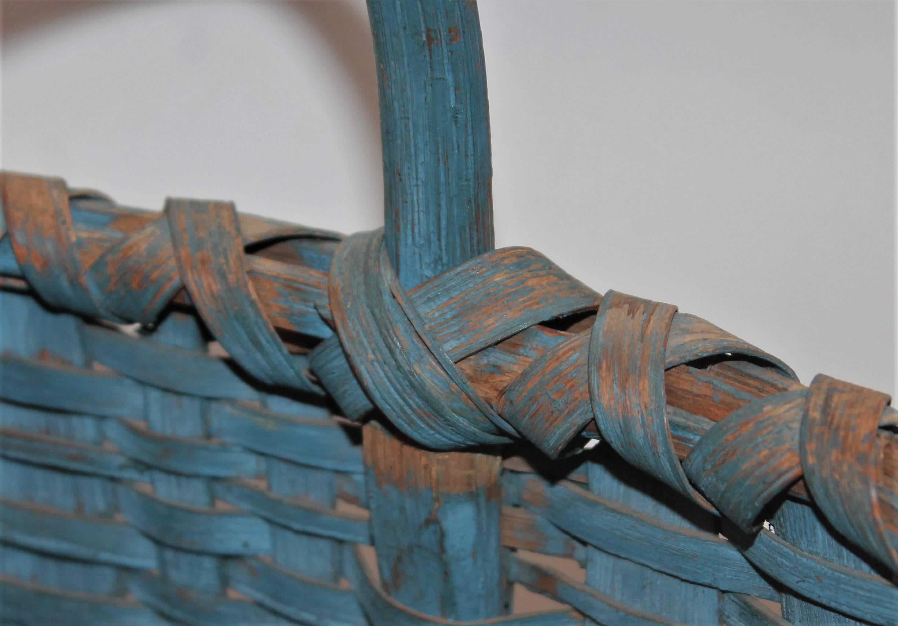 American 19th Century Basket Original Robin Egg Blue Painted Basket