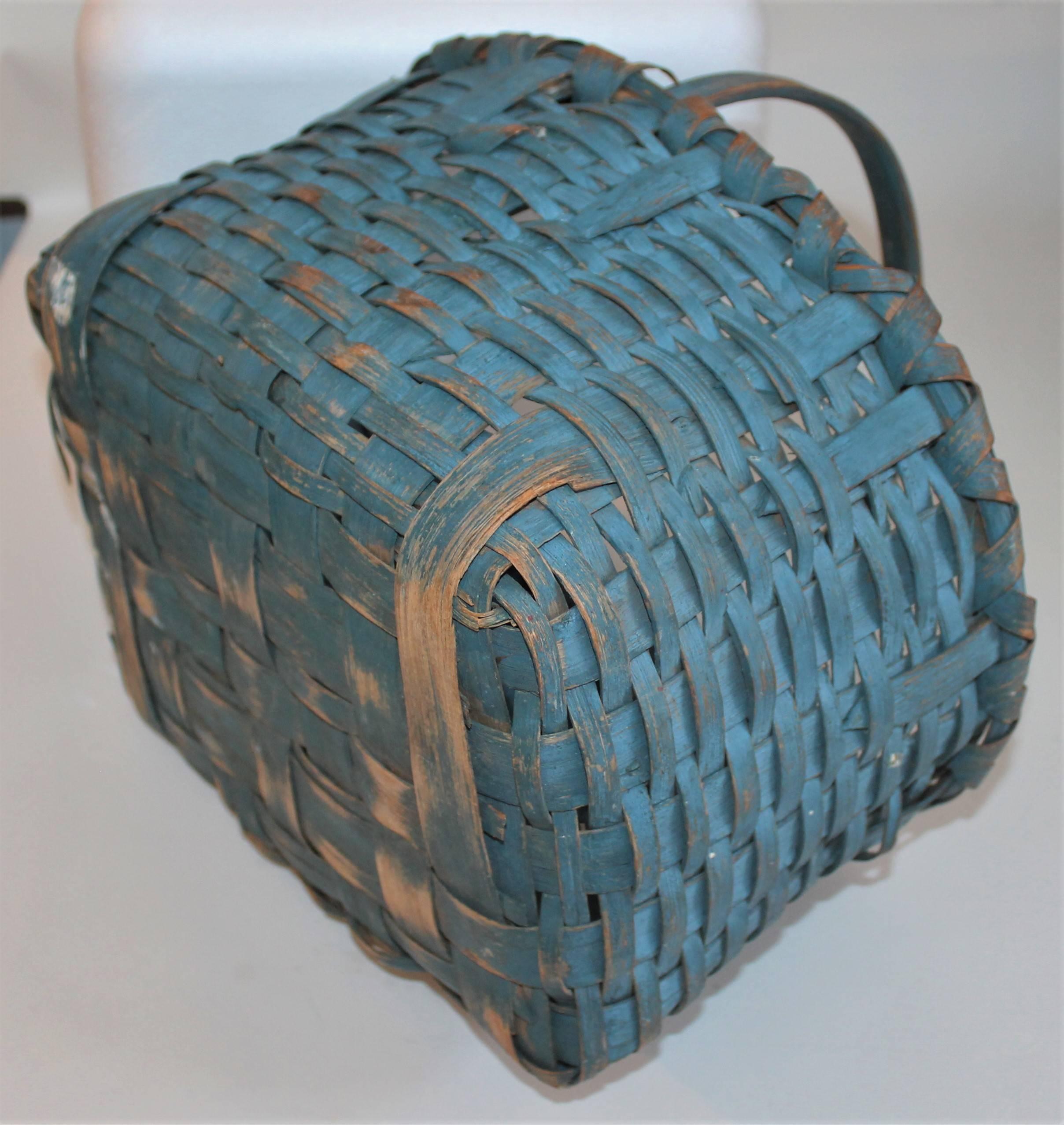 Wicker 19th Century Basket Original Robin Egg Blue Painted Basket