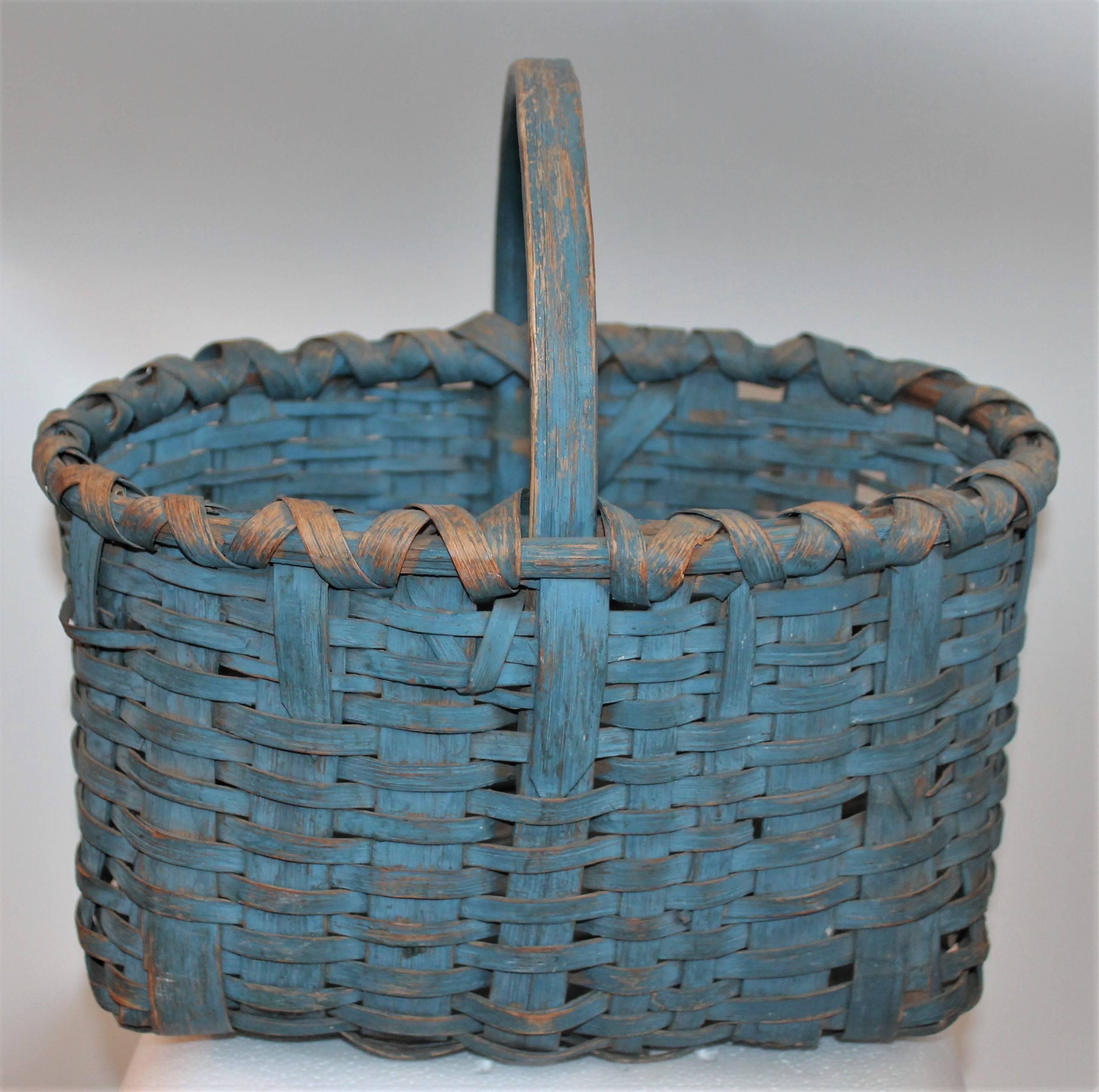 19th Century Basket Original Robin Egg Blue Painted Basket 1