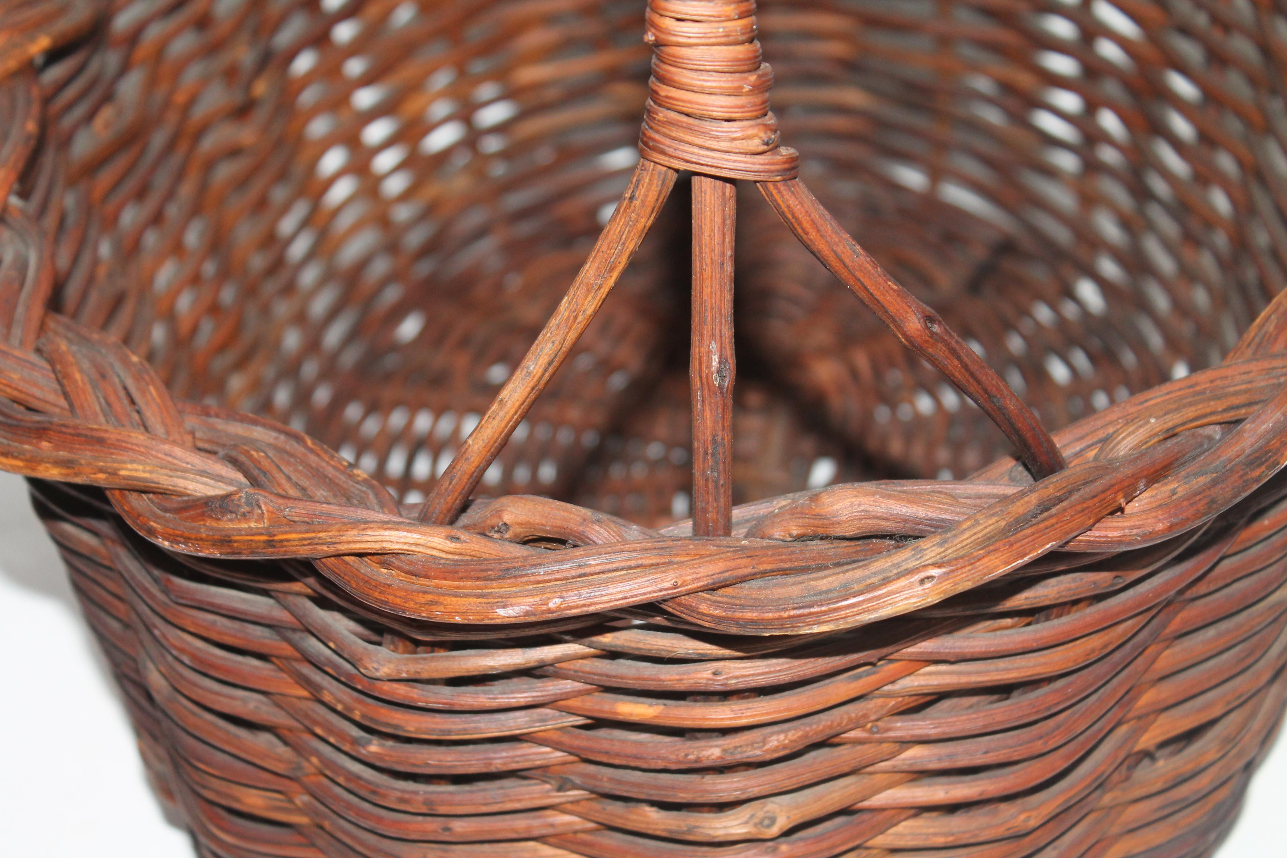 Hand-Woven 19th Century Basket with Handle from Pennsylvania