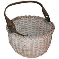 19th Century Basket with Swing Handle in Original White Paint