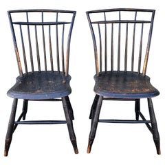 Chaises Windsor du 19ème siècle avec peinture noire d'origine