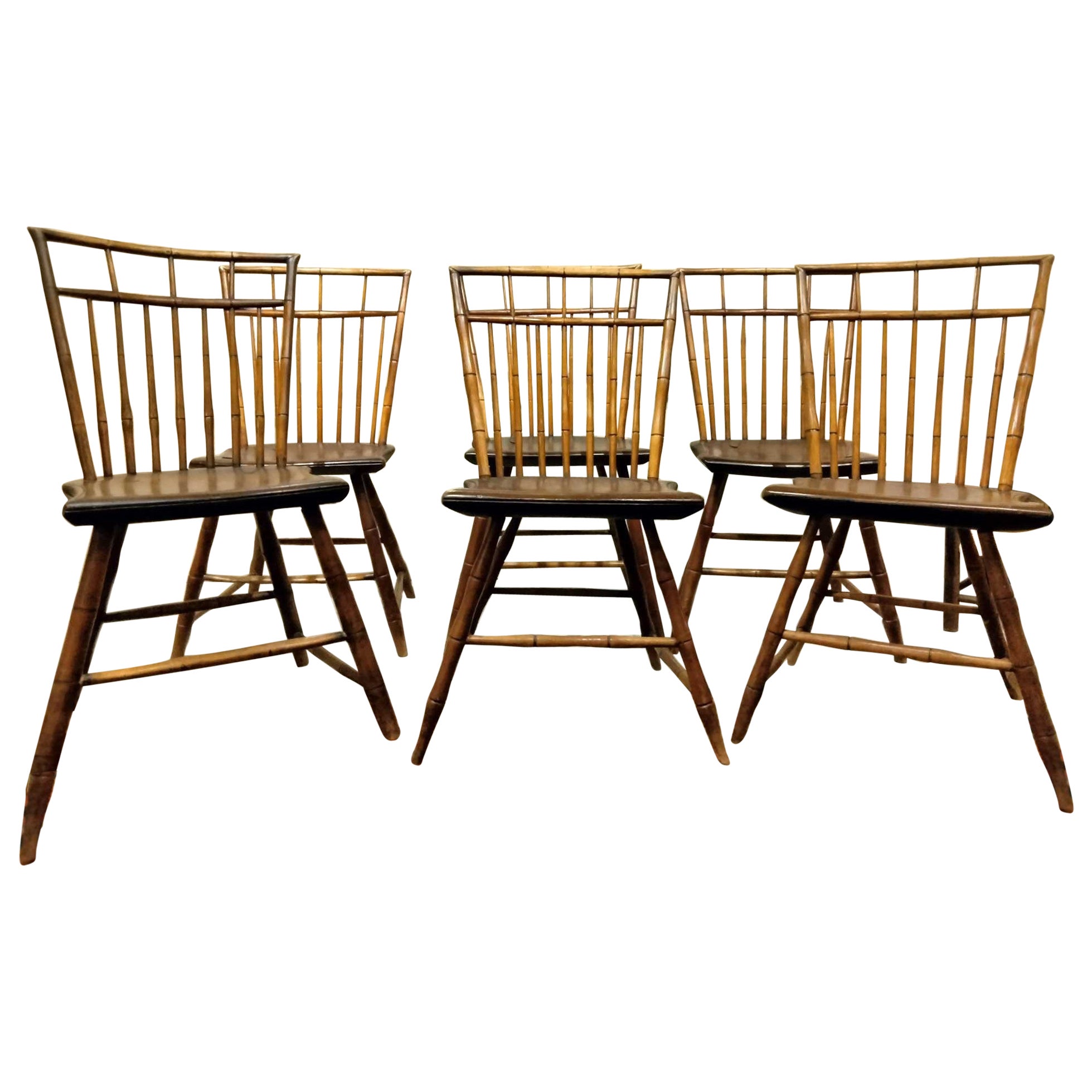 19thc Birdcage Windsor Chairs From New England-Set of Six
