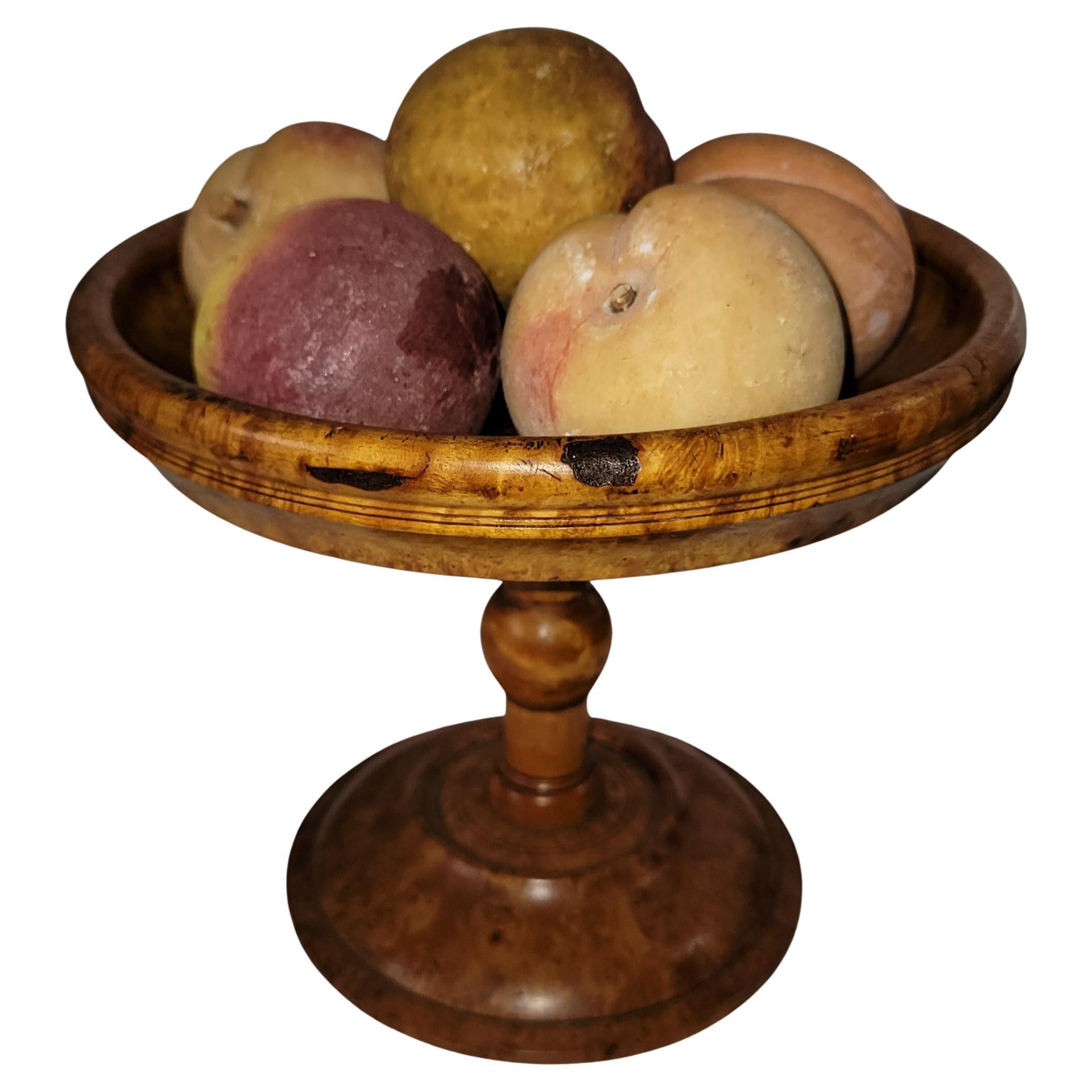 19thc Bird’S-Eye Maple Compote with Stone Fruit For Sale