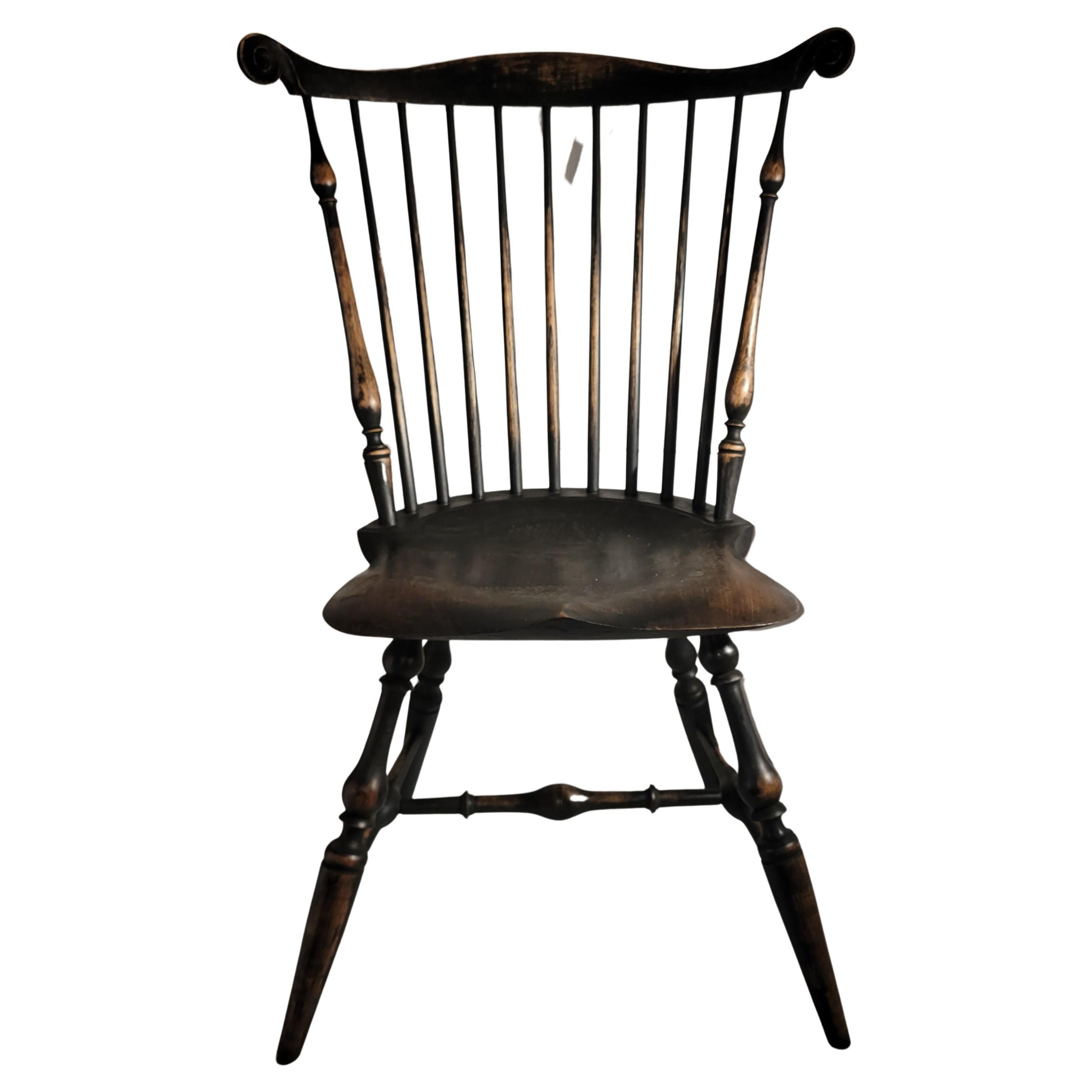 Hand-Painted 19th Century Black Painted Butterfly Windsor Chairs