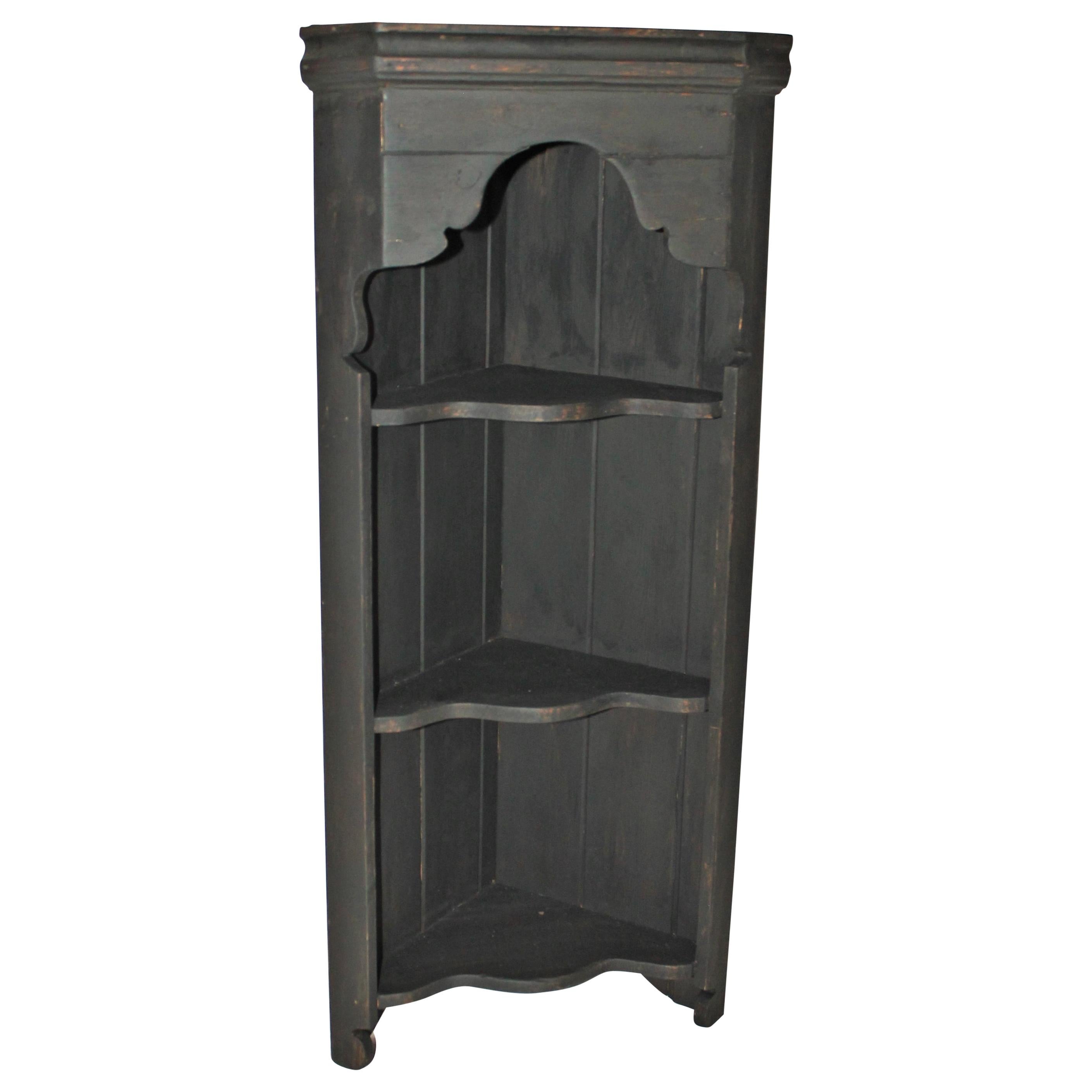 19th Century Black Painted Mini Corner Cupboard